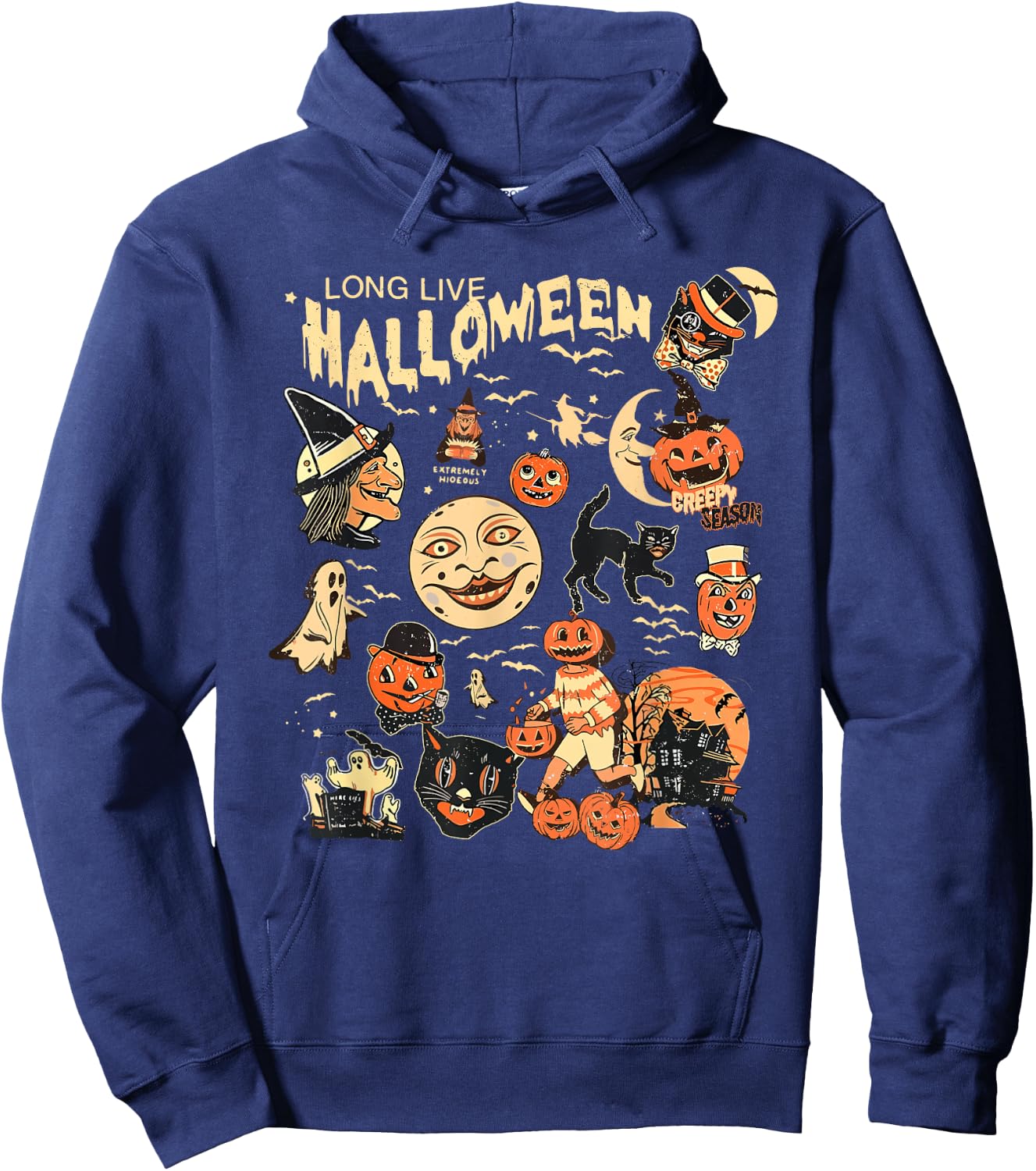 Long Live Halloween Funny Pumpkin Bat Halloween Black Cat Hoodie - Hoodie | Navy