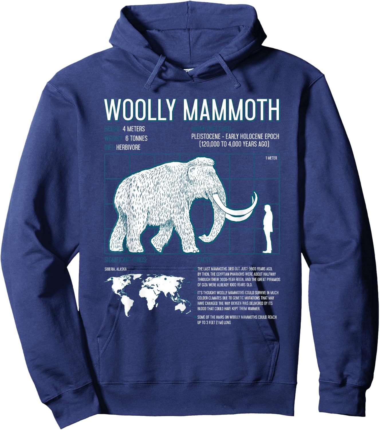 Woolly Mammoth Shirt Facts Extinct Animals Vintage Gifts Hoodie - Hoodie | Navy