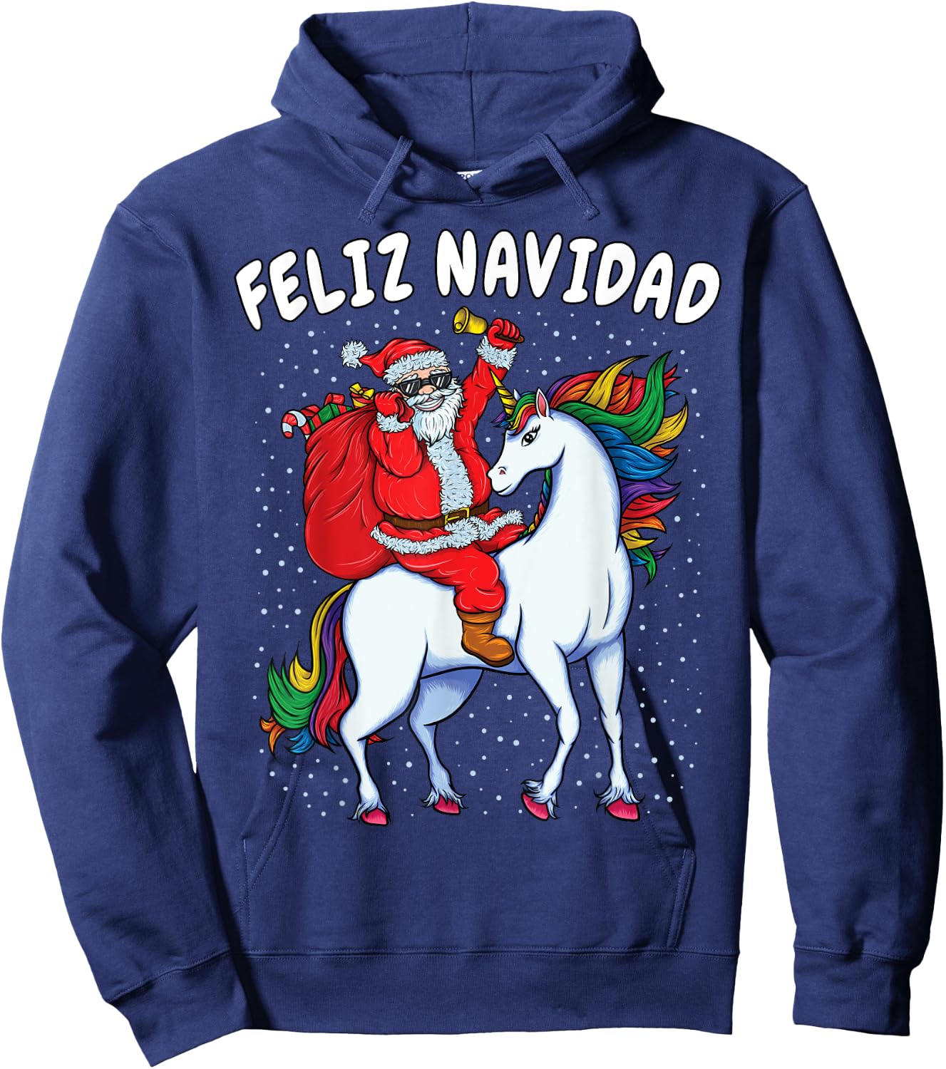 Santa Riding Unicorn Spanish Christmas Gift Feliz Navidad Hoodie - Hoodie | Navy
