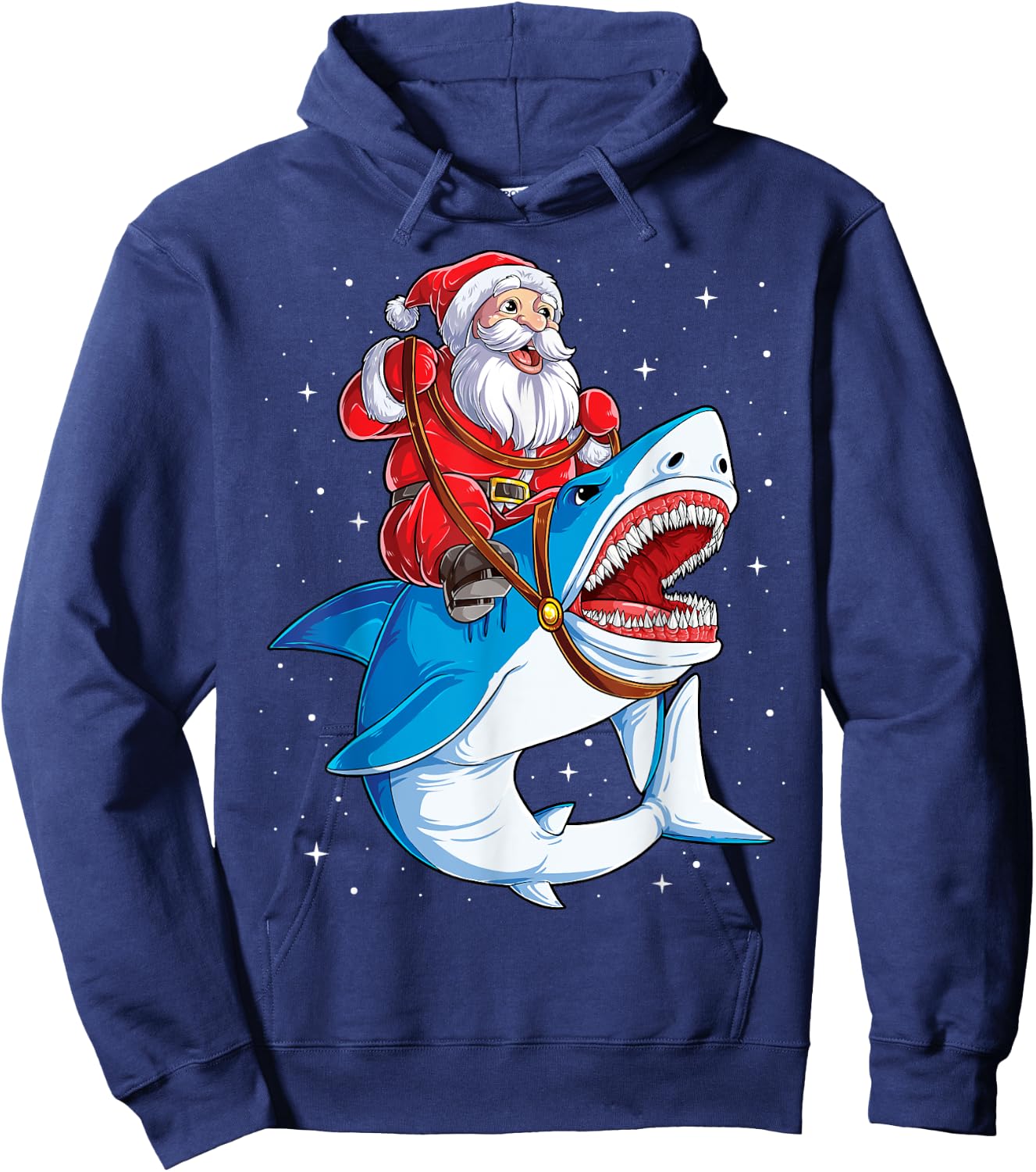 Santa Claus Riding Shark Christmas Boys Merry Sharkmas Xmas Hoodie - Hoodie | Navy