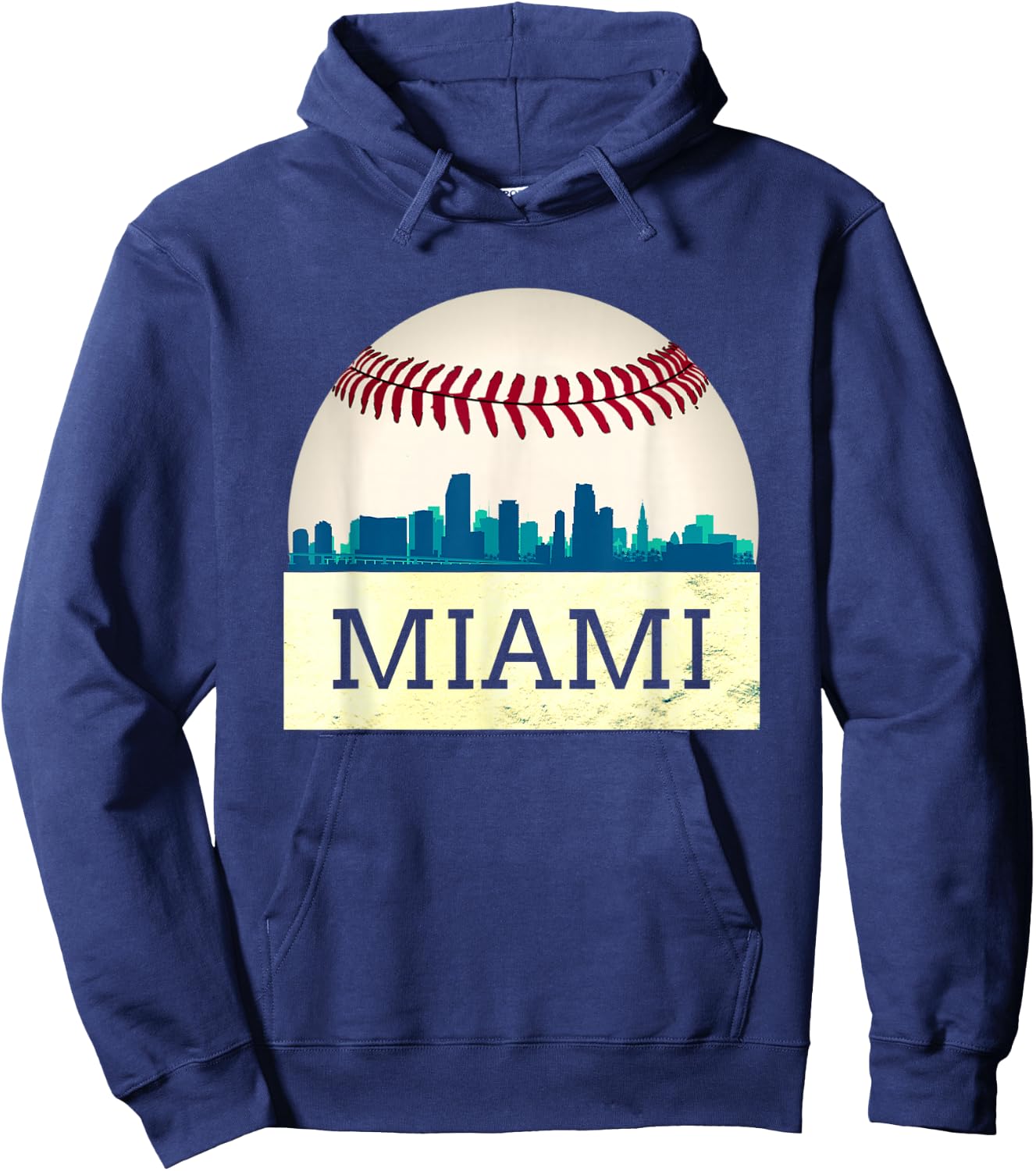 Miami Baseball Dress Cool Marlin Skyline on Giant Ball Hoodie - Hoodie | Navy