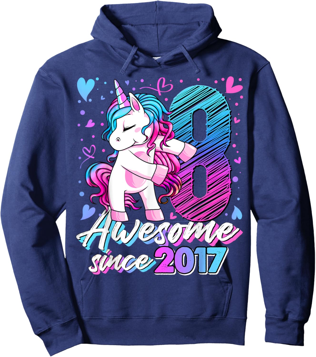 8 Year Old Unicorn Gifts For Girls 8th Birthday Girl Party Hoodie - Hoodie | Navy
