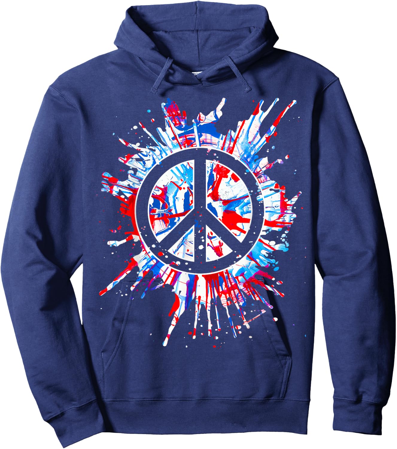 Peace Sign Red White Blue Patriotic Hippie Tie Dye Hoodie - Hoodie | Navy