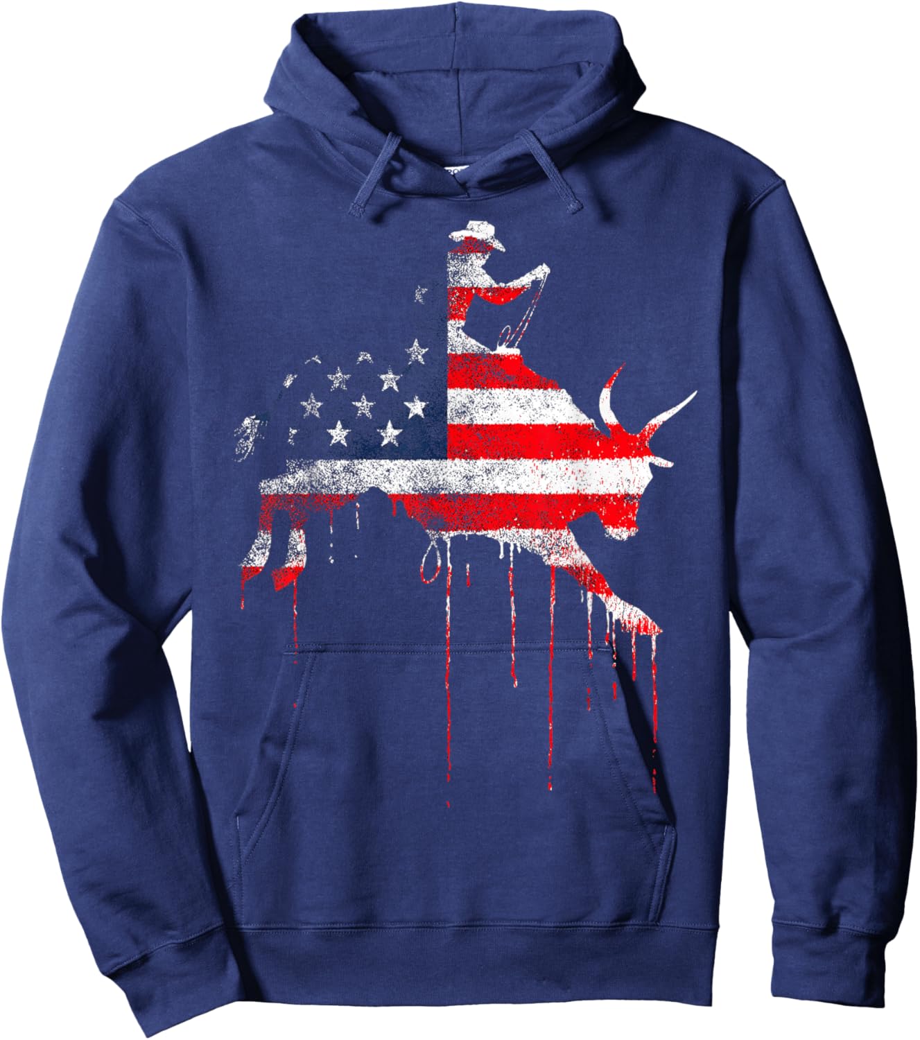 Rodeo Country Western Texas Barrel Racer American Flag USA Hoodie - Hoodie | Navy