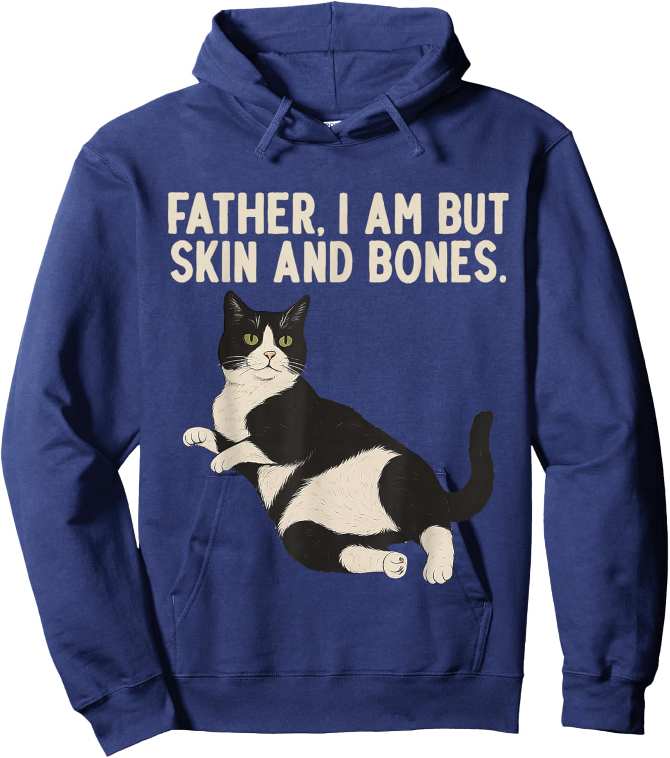 Father, I Am But Skin and Bones Vintage Tuxedo Cat Hoodie - Hoodie | Navy