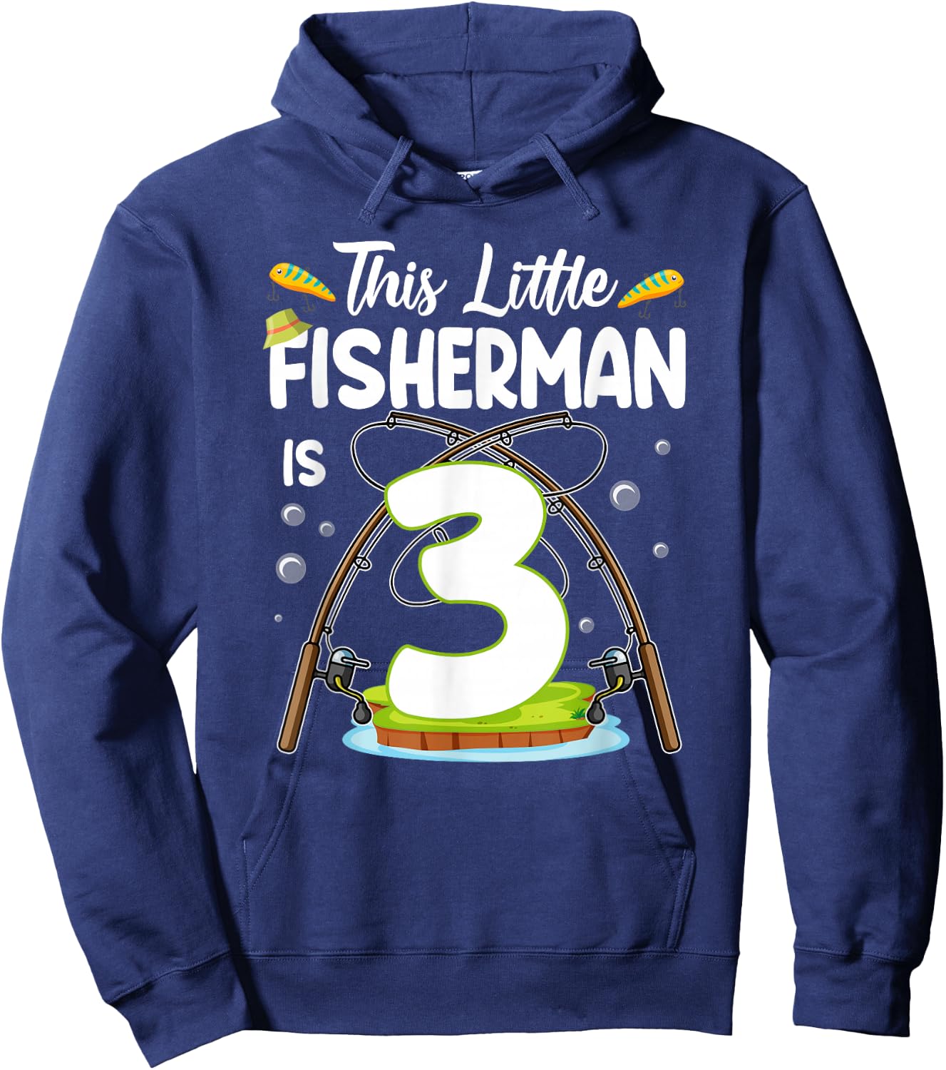 This Little Fisherman Is 3 Year Old Birthday 3rd Fishing Hoodie - Hoodie | Navy