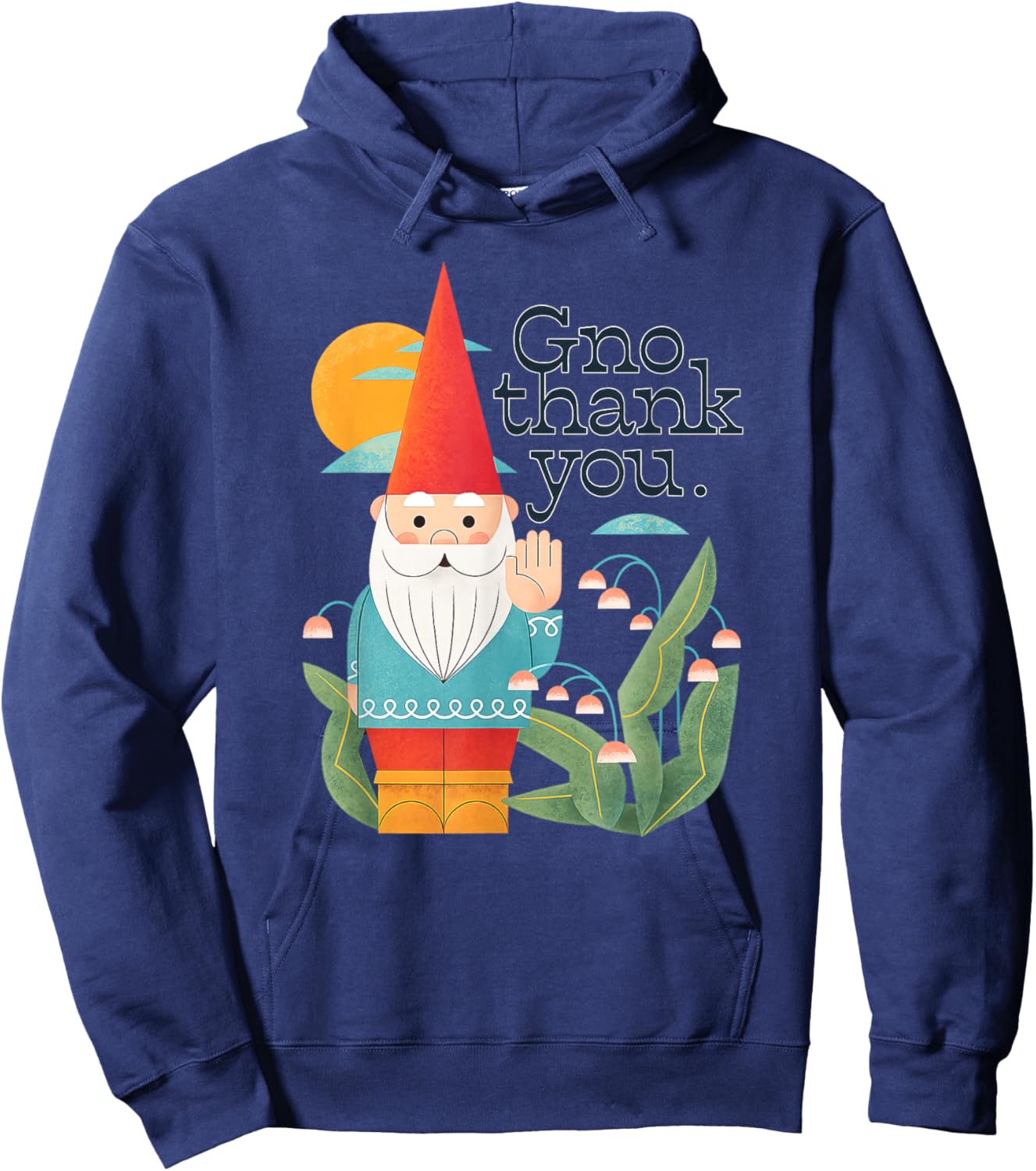 Funny Garden Gnome Pun, Gno Thank You Vintage Humor Hoodie - Hoodie | Navy