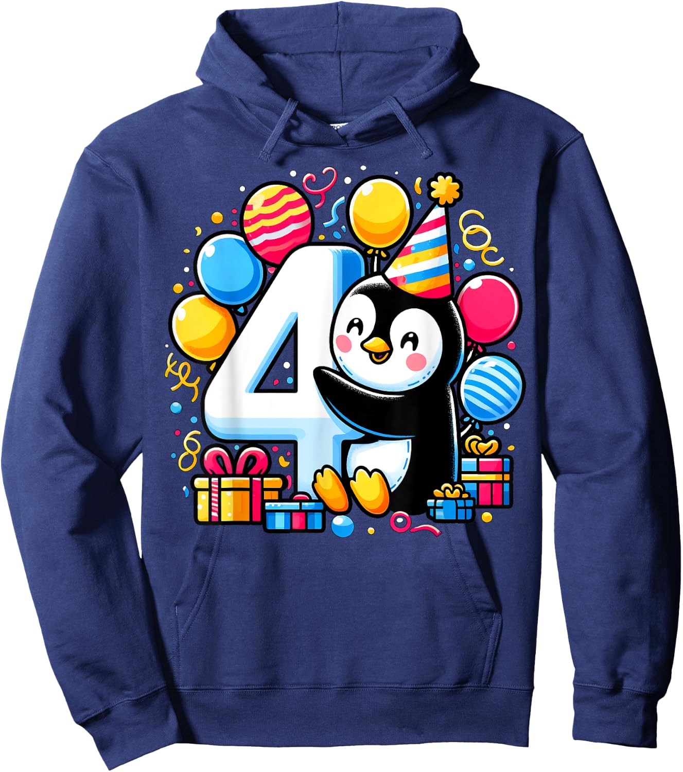 Penguin 4th birthday boy girl 4 year old fourth four Penguin Hoodie - Hoodie | Navy