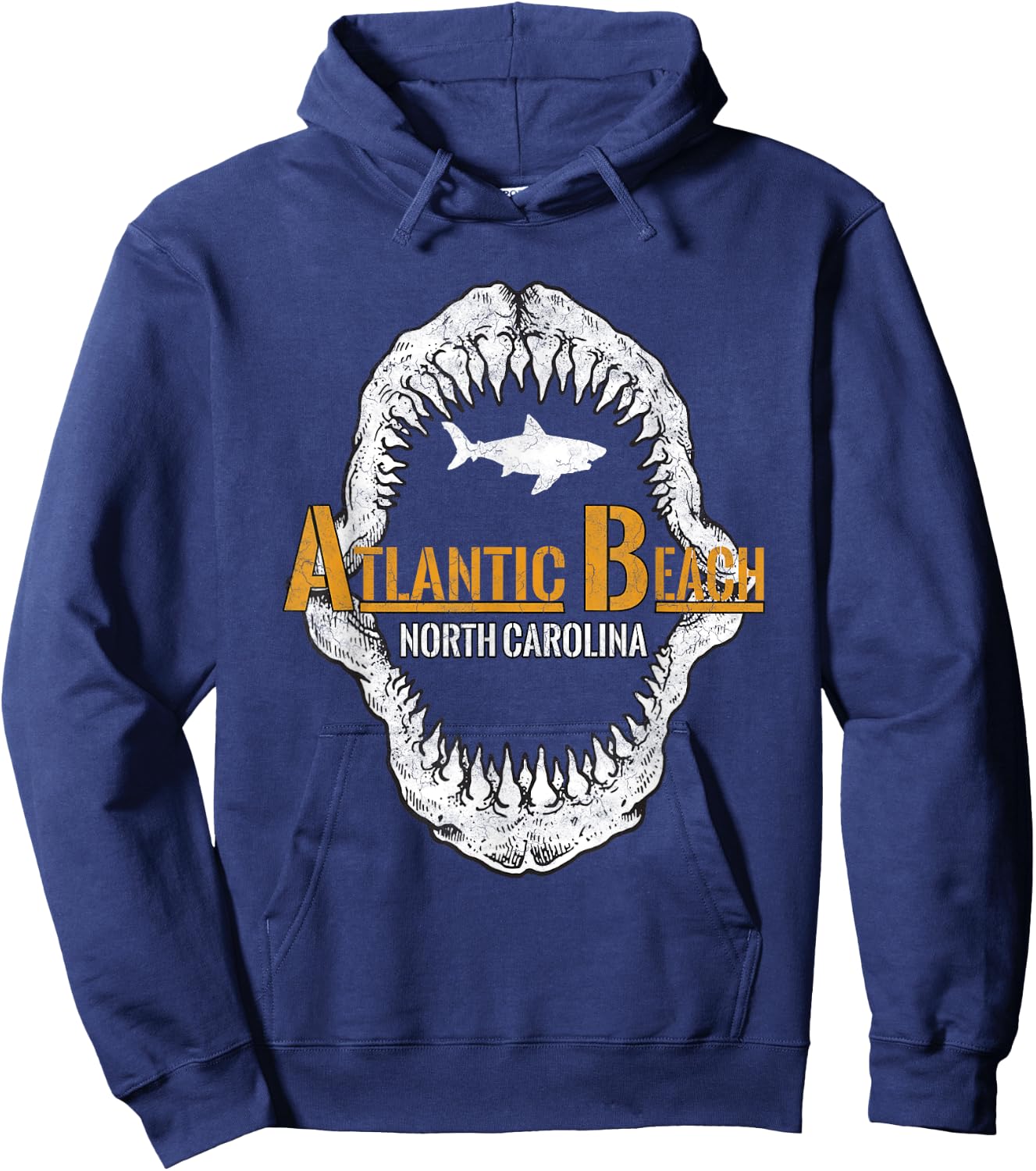 North Carolina Vintage Shark Teeth Retro Atlantic Beach NC Hoodie - Hoodie | Navy