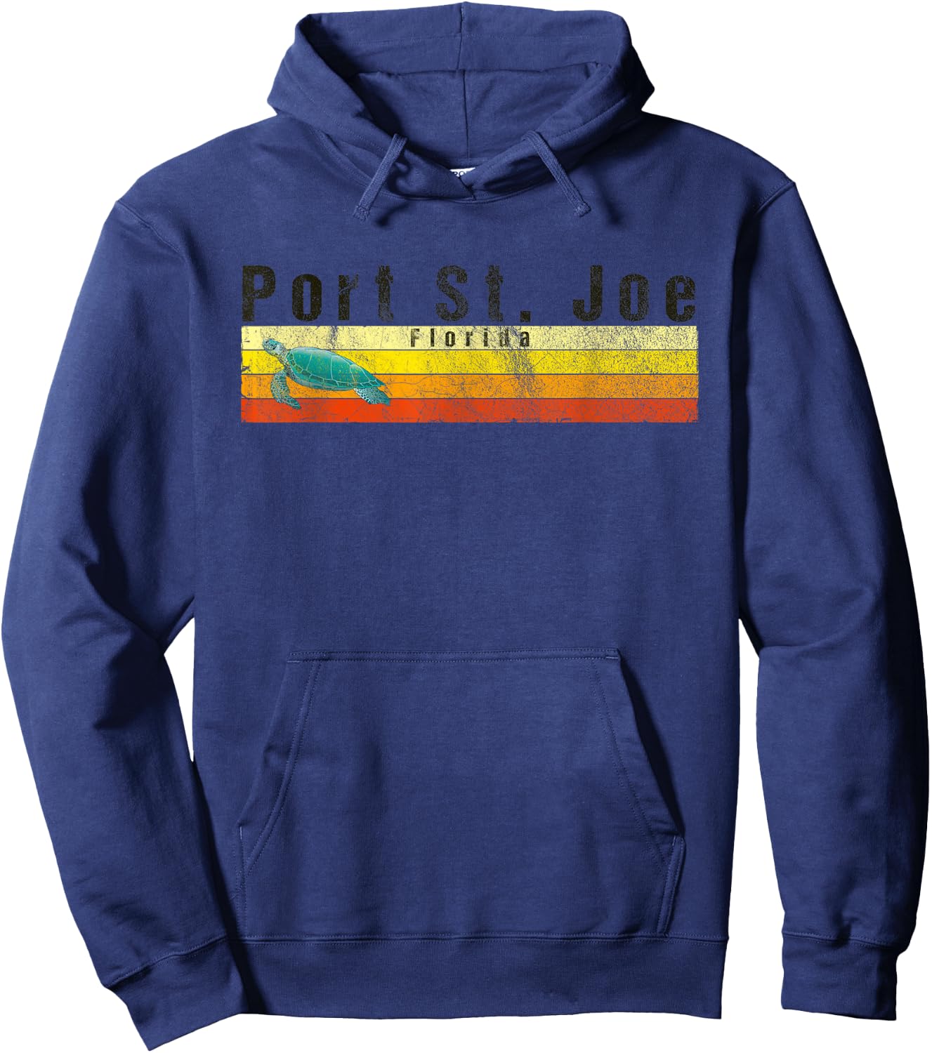 Port St. Joe, FL Vintage Beach Style Sea Turtle Hoodie - Hoodie | Navy