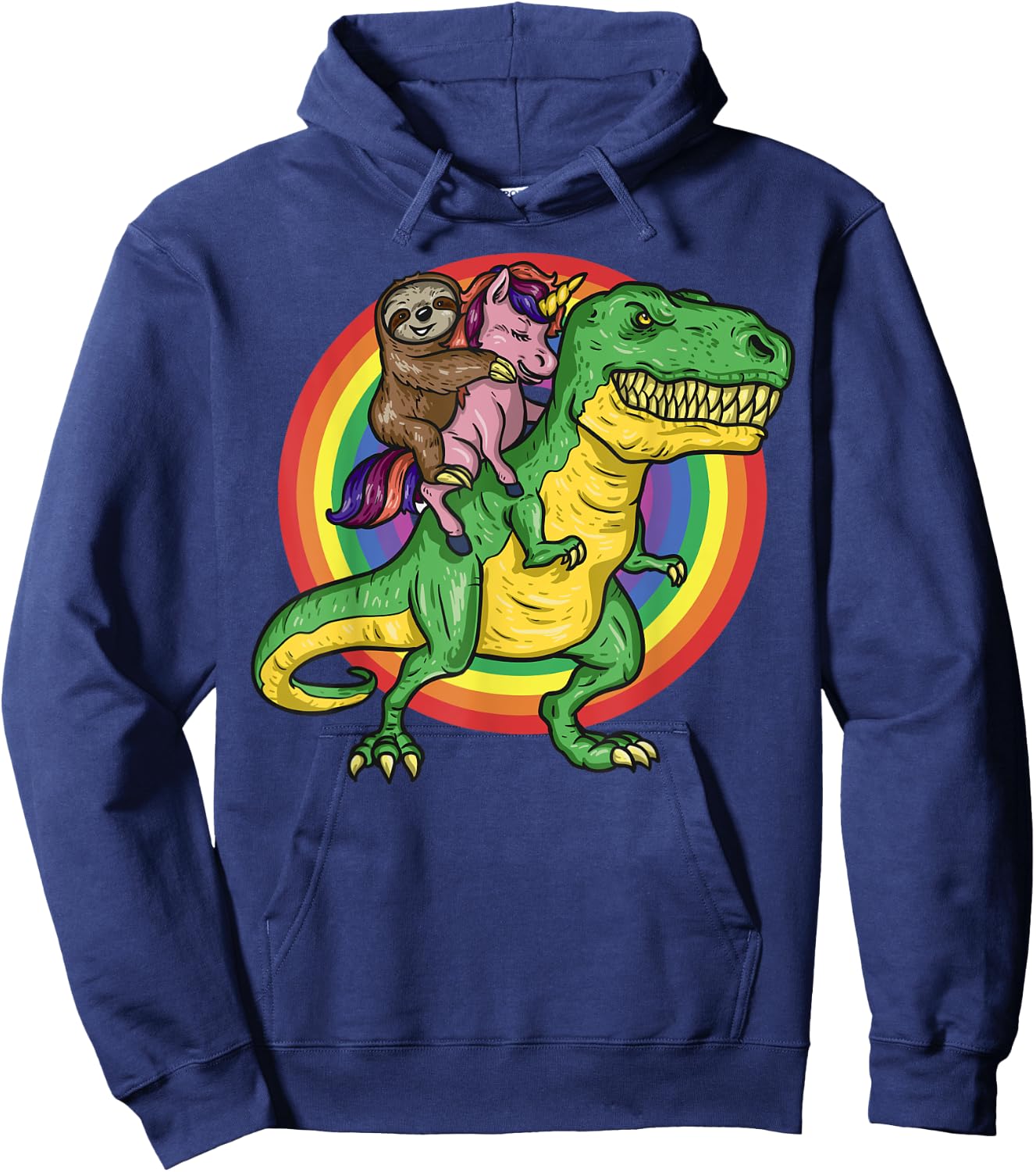 Sloth Unicorn Riding Trex Dinosaur Animal Lover Kids Gift Hoodie - Hoodie | Navy