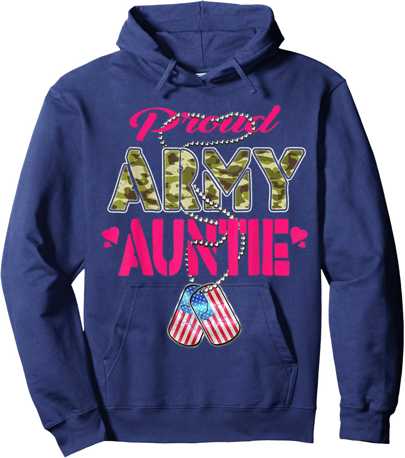 Proud Army Auntie Camo US Flag Dog Tags Pride Military Aunt Hoodie - Hoodie | Navy