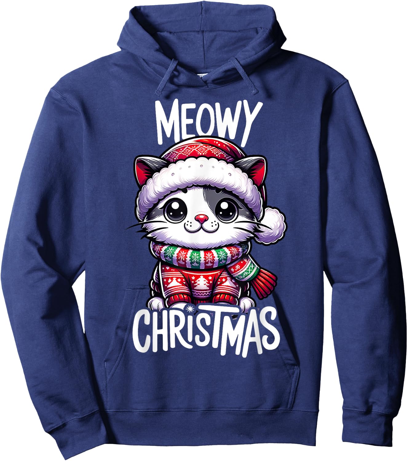 Meowy Christmas Cat Lover Funny Festive Holidays Cute Kitten Hoodie - Hoodie | Navy