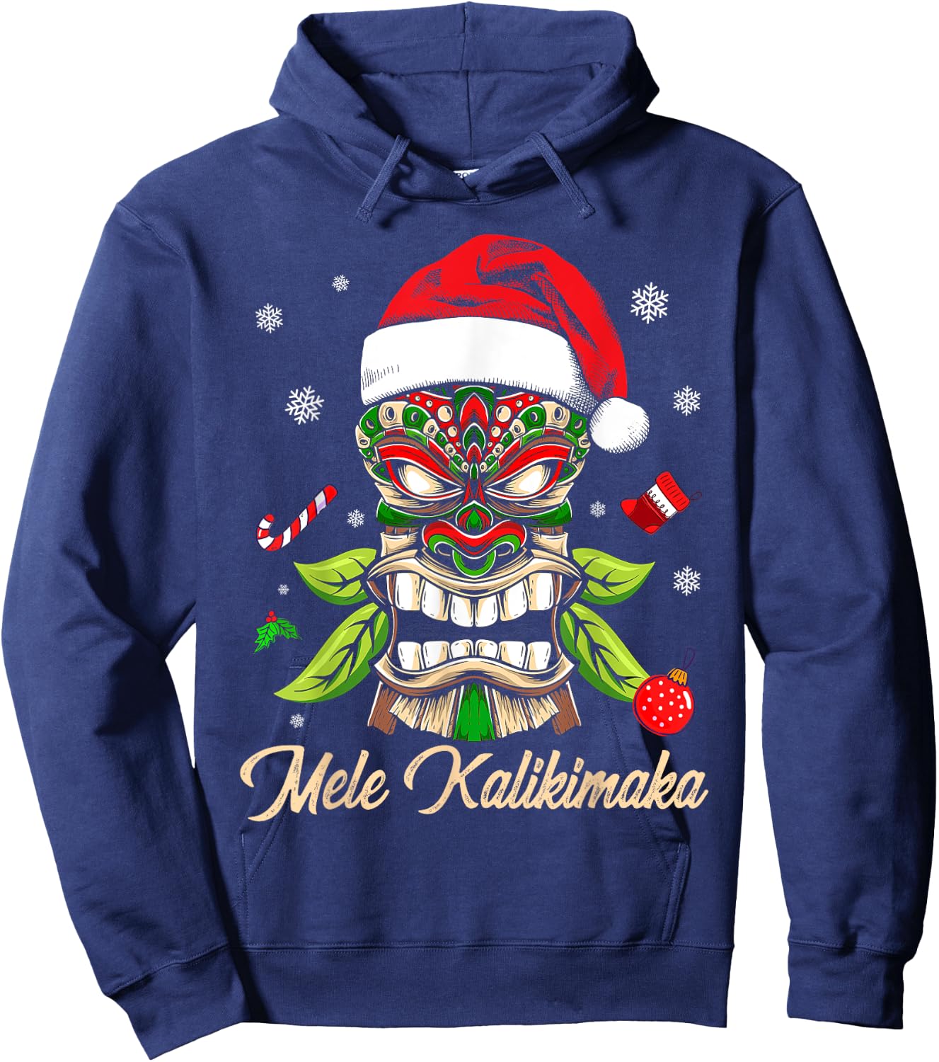 Tiki Mele Kalikimaka Hawaiian Merry Christmas Funny Gift Hoodie - Hoodie | Navy
