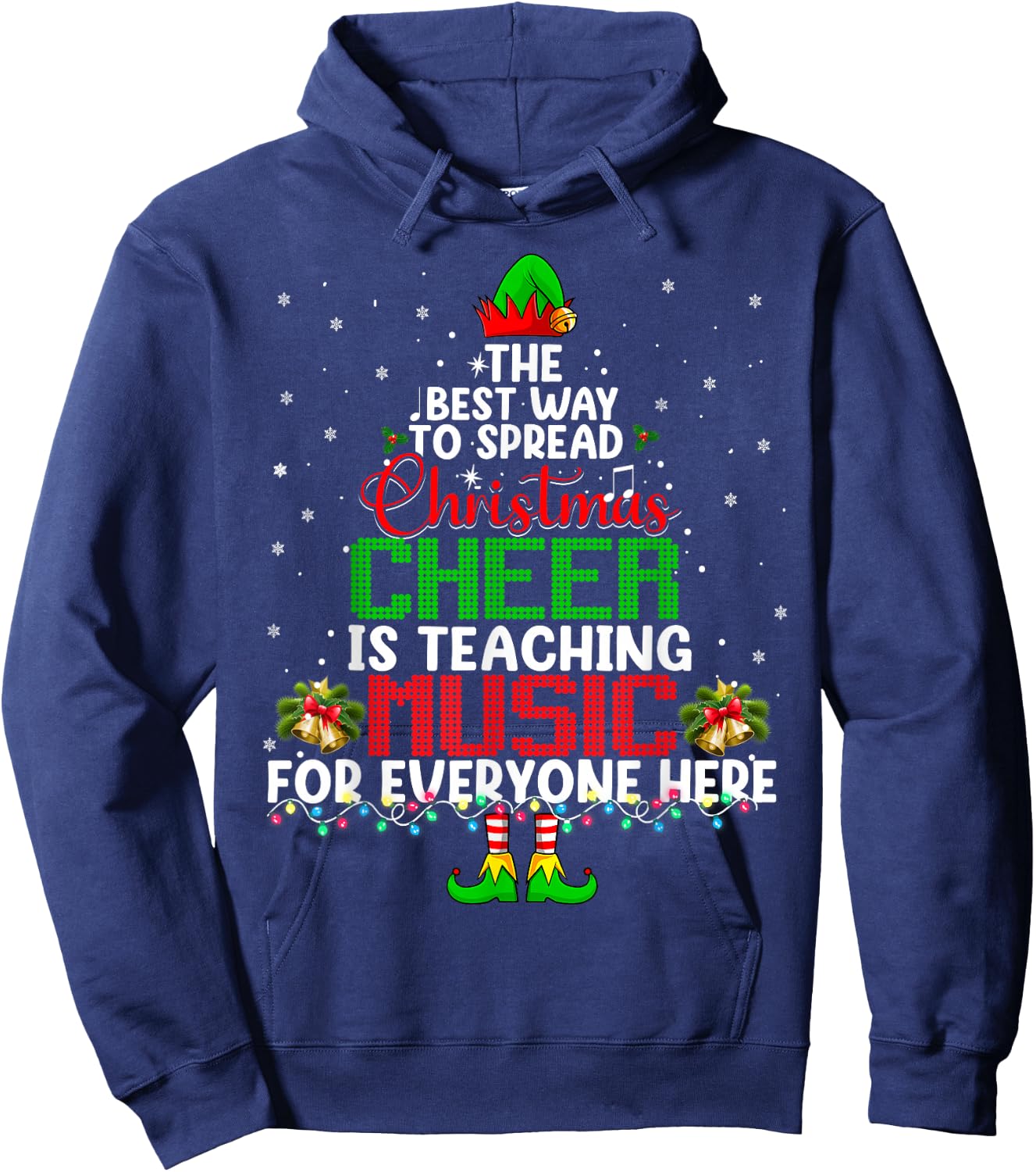 Music Teacher Christmas Shirt Elf Cheer Hoodie - Hoodie | Navy
