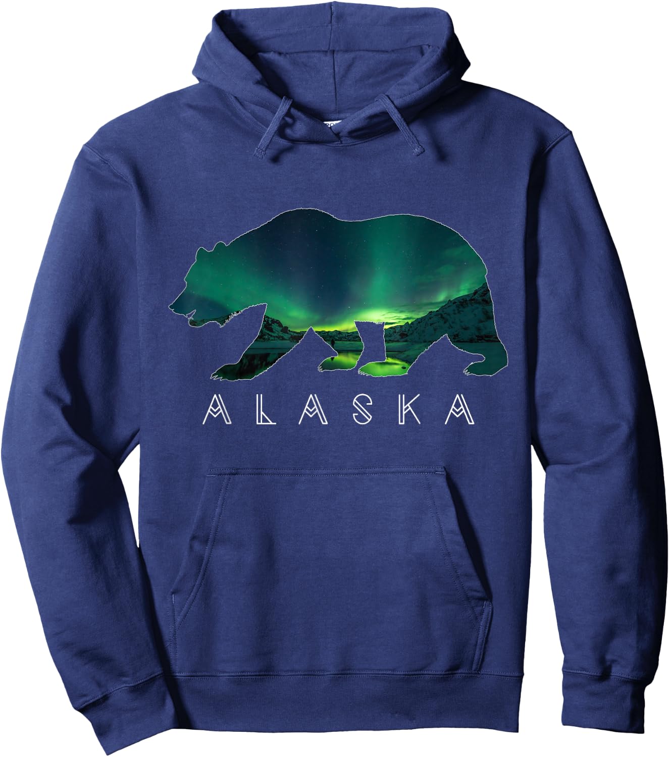 Alaskan Bear with Aurora Borealis & ICY Mountain T Shirt Hoodie - Hoodie | Navy