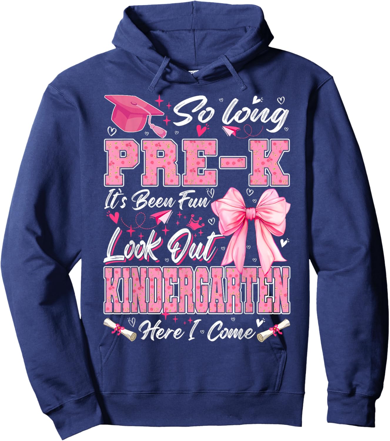 So Long Pre-K Graduation Grad Teacher Kid Boy Girl Bow Hoodie - Hoodie | Navy
