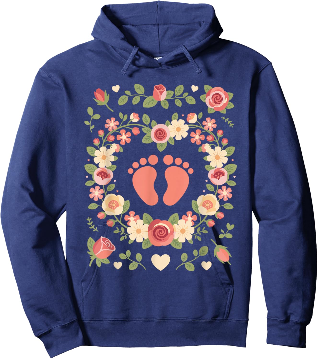 Floral Baby Feet Heart Wreath OB Nurse Midwife Hoodie - Hoodie | Navy