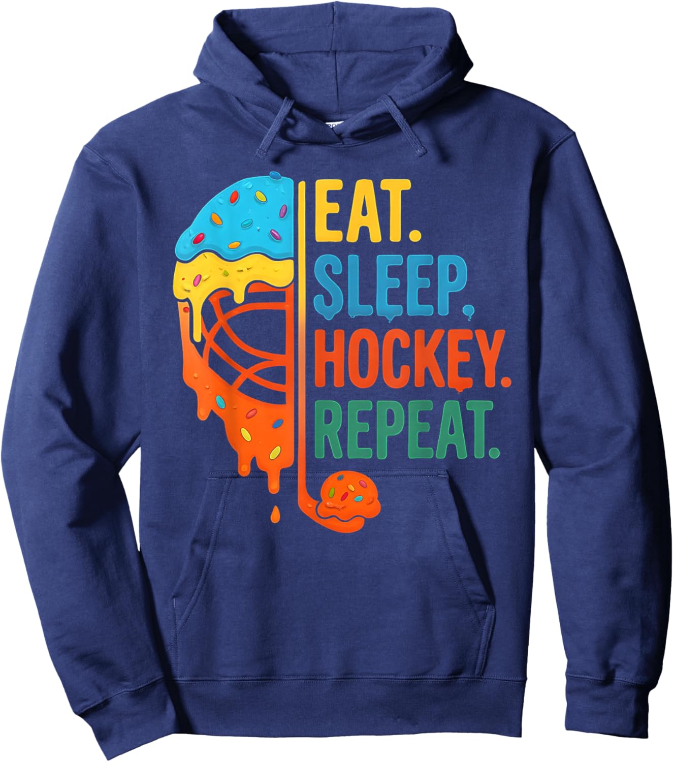 Eat Sleep Hockey Repeat Ice Cream Drip Hoodie - Hoodie | Navy