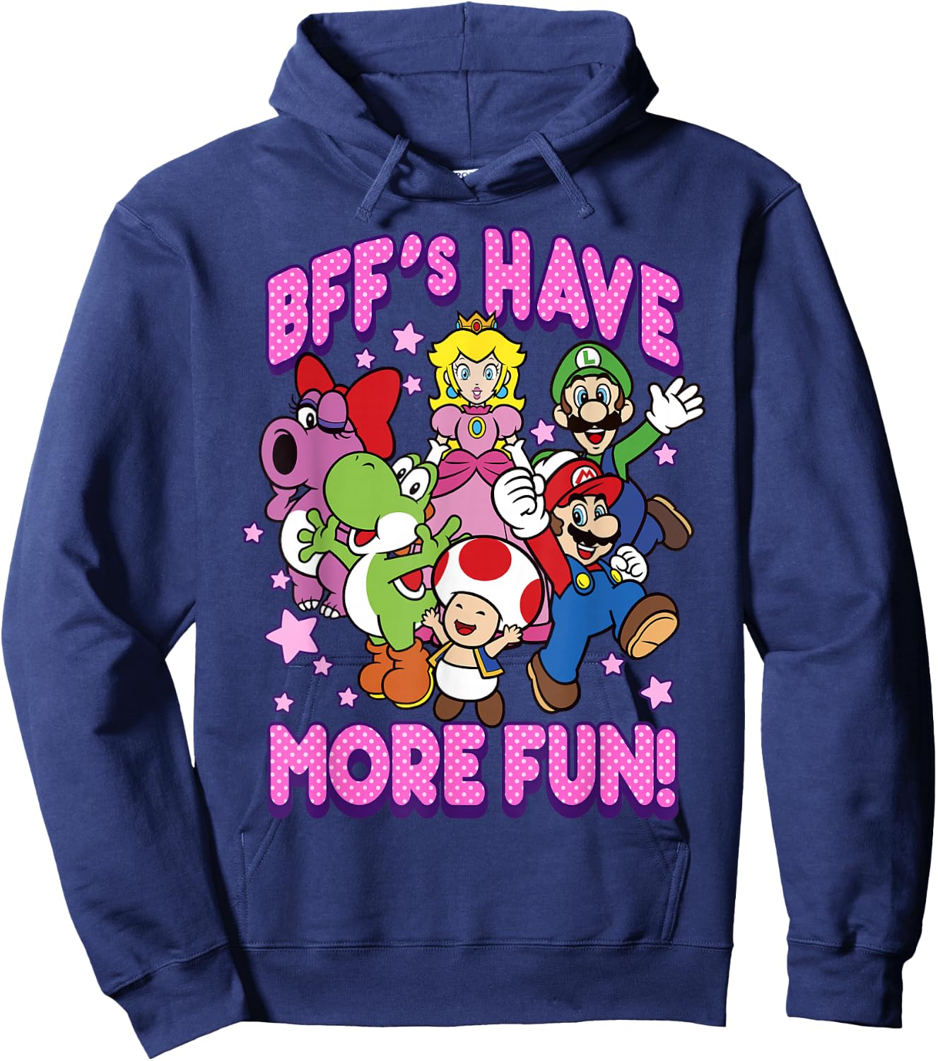 Super Mario BFF's Have More Fun Colorful Group Shot Hoodie - Hoodie | Navy