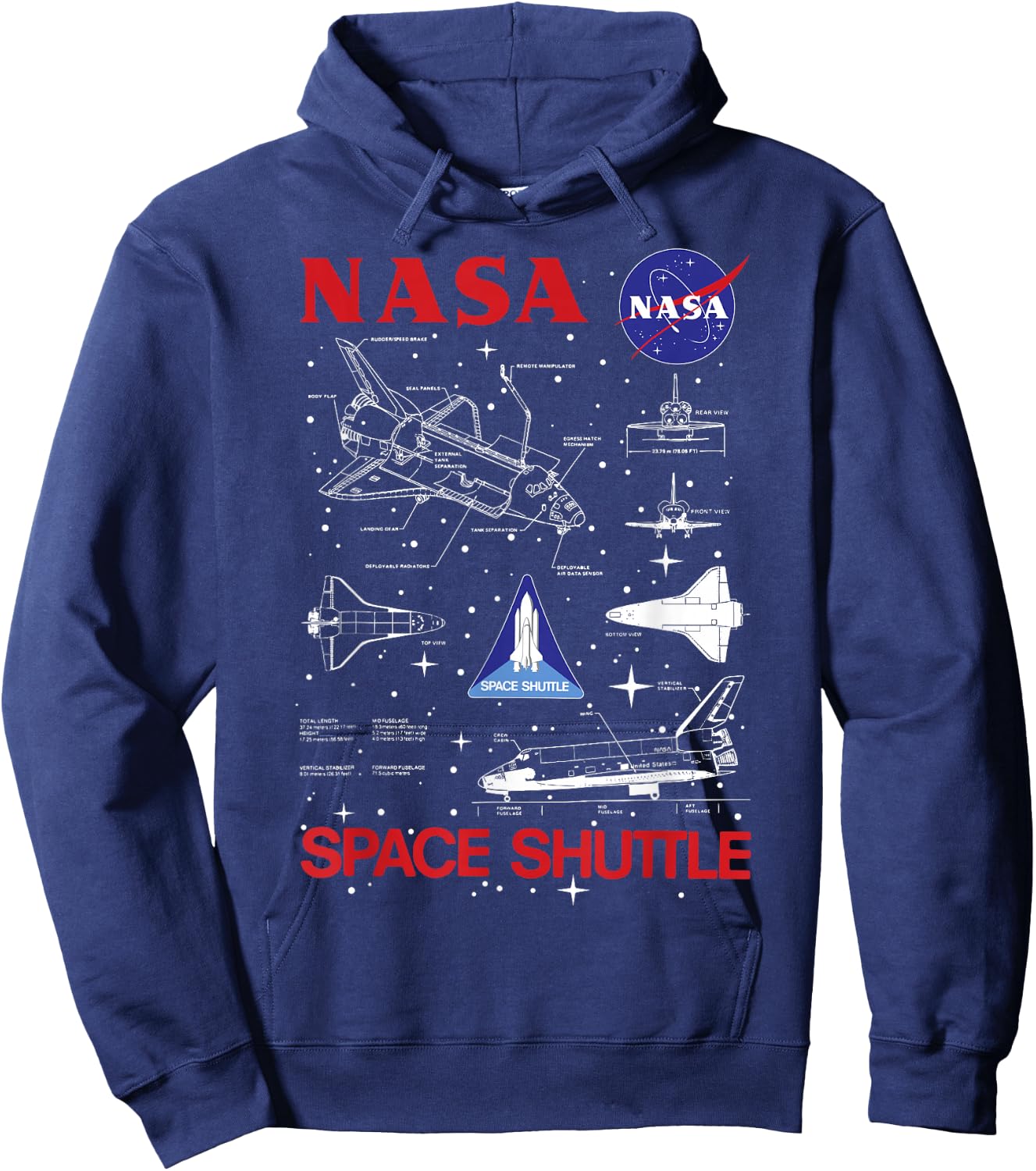 NASA Space Shuttle Schematic Blue Print Hoodie - Hoodie | Navy