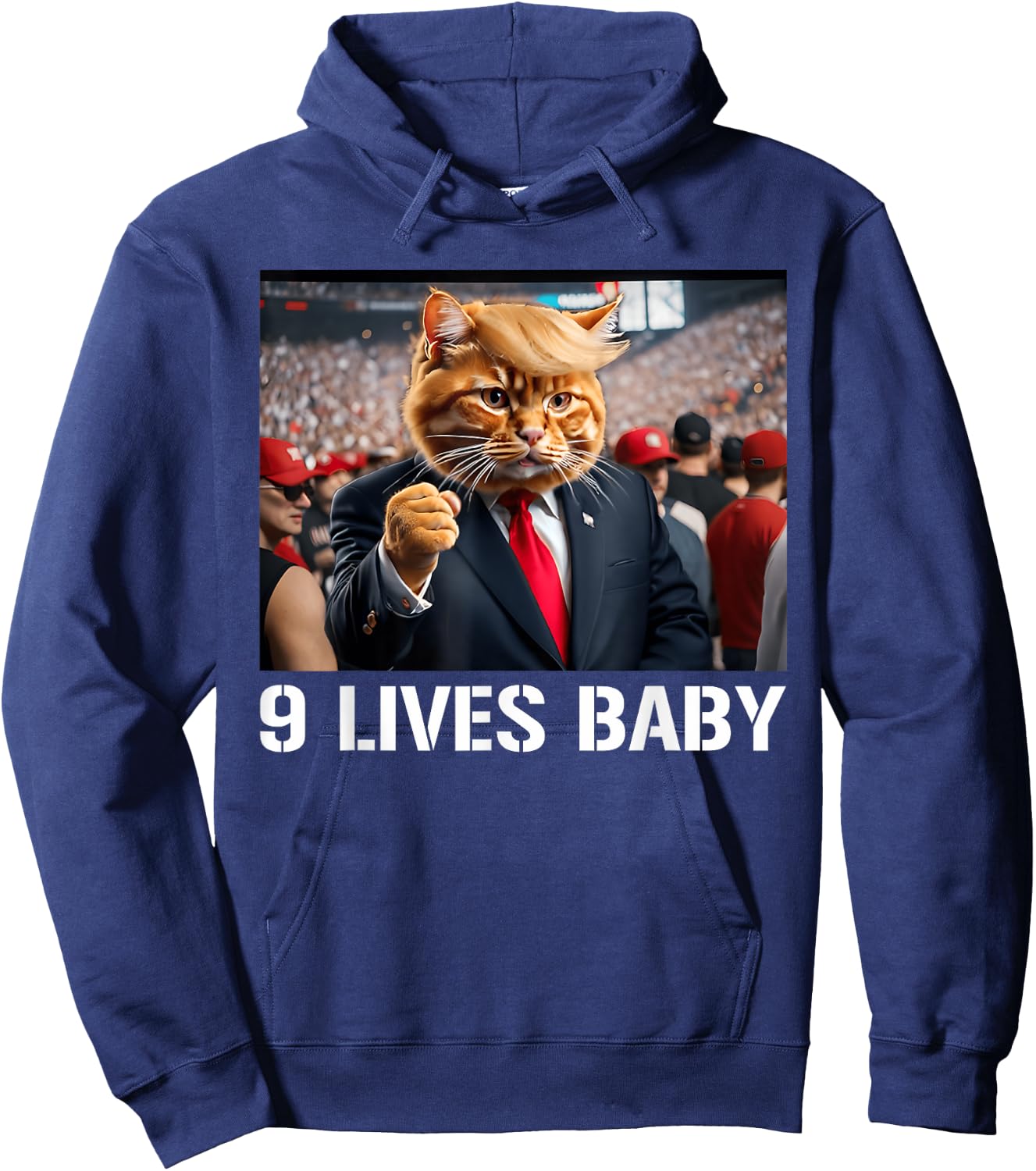 Donald Trump Cat Nine Lives Baby Funny 9 Lives Baby Lovers Men Women Hoodie - Hoodie | Navy