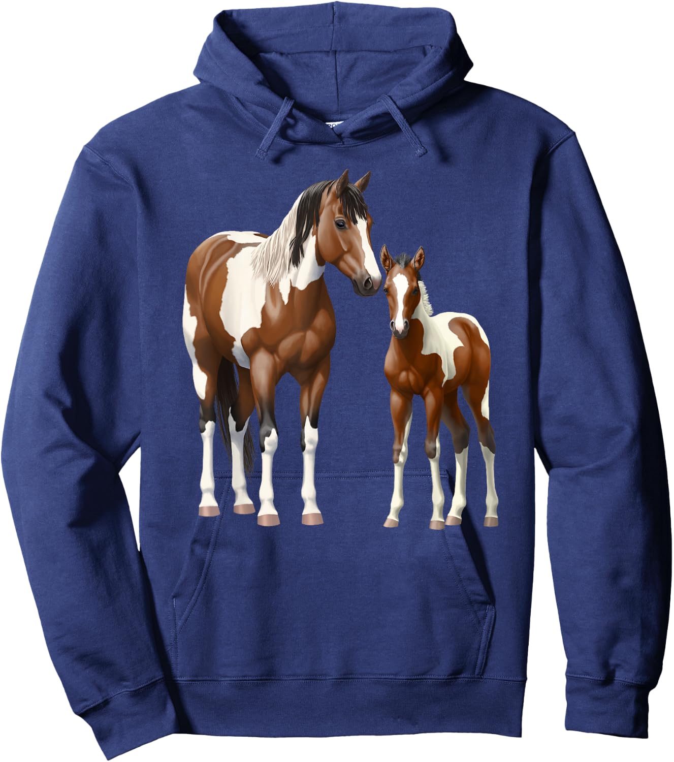 Beautiful Brown Pinto Bay Paint Horse Mare & Foal Hoodie - Hoodie | Navy