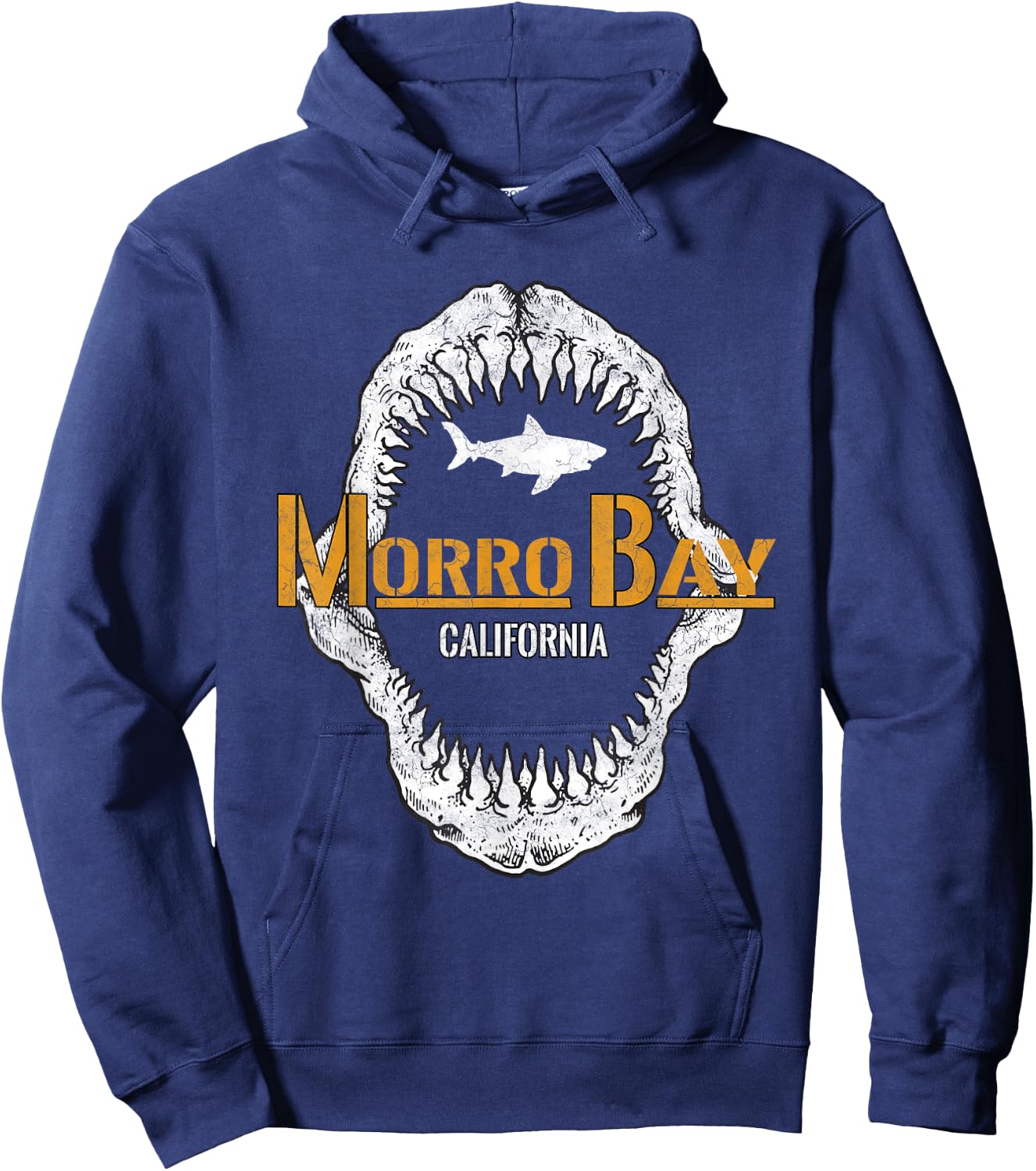 Retro Morro Bay California Shark Distress Morro Bay CA Hoodie - Hoodie | Navy