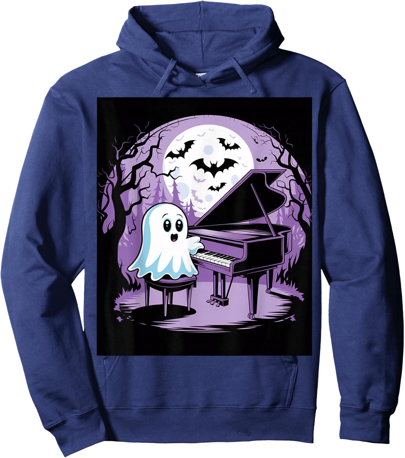 Cutest Ghost Playing Piano Creepy Halloween Costume Hoodie - Hoodie | Navy