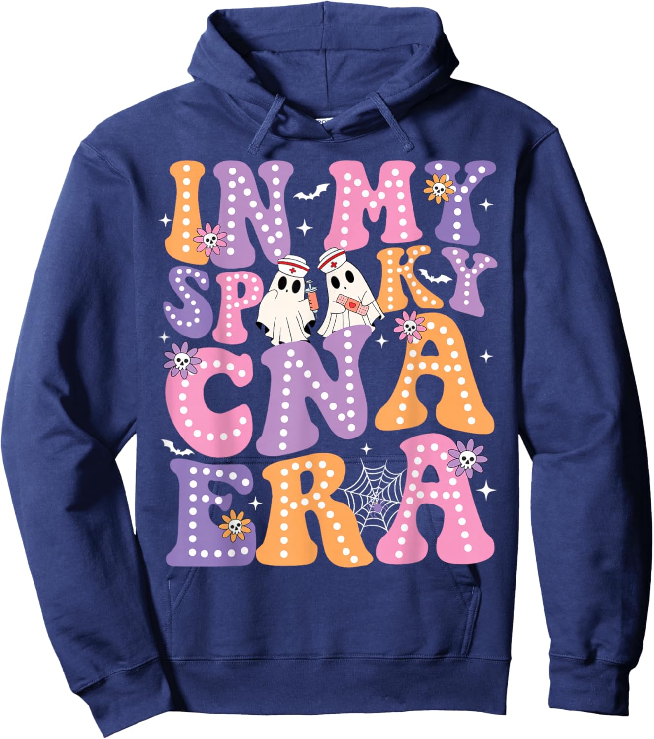 Groovy In My Spooky CNA Era Ghost Nurse Halloween Nursing Hoodie - Hoodie | Navy