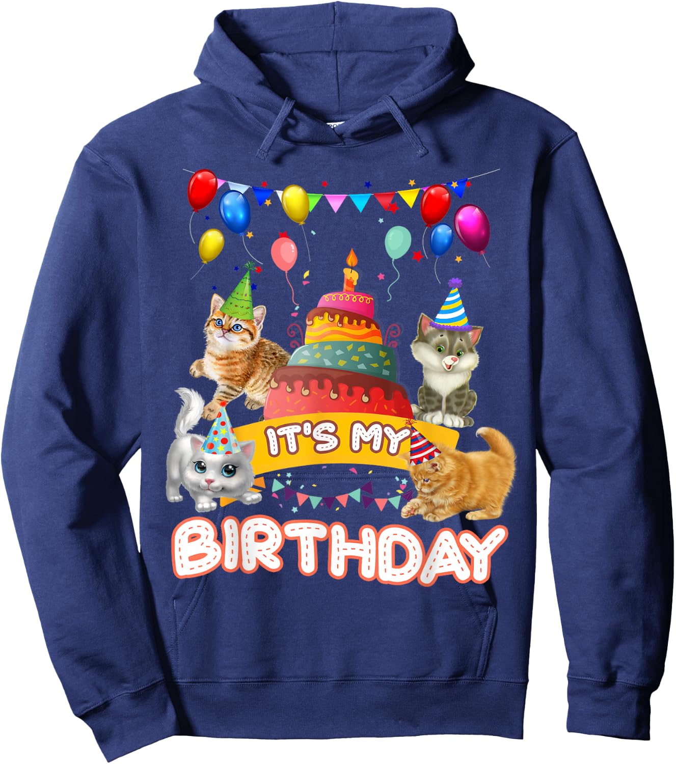 It's My Birthday Cat and Kitten Party Day Girl's and Boy's Small Hoodie - Hoodie | Navy