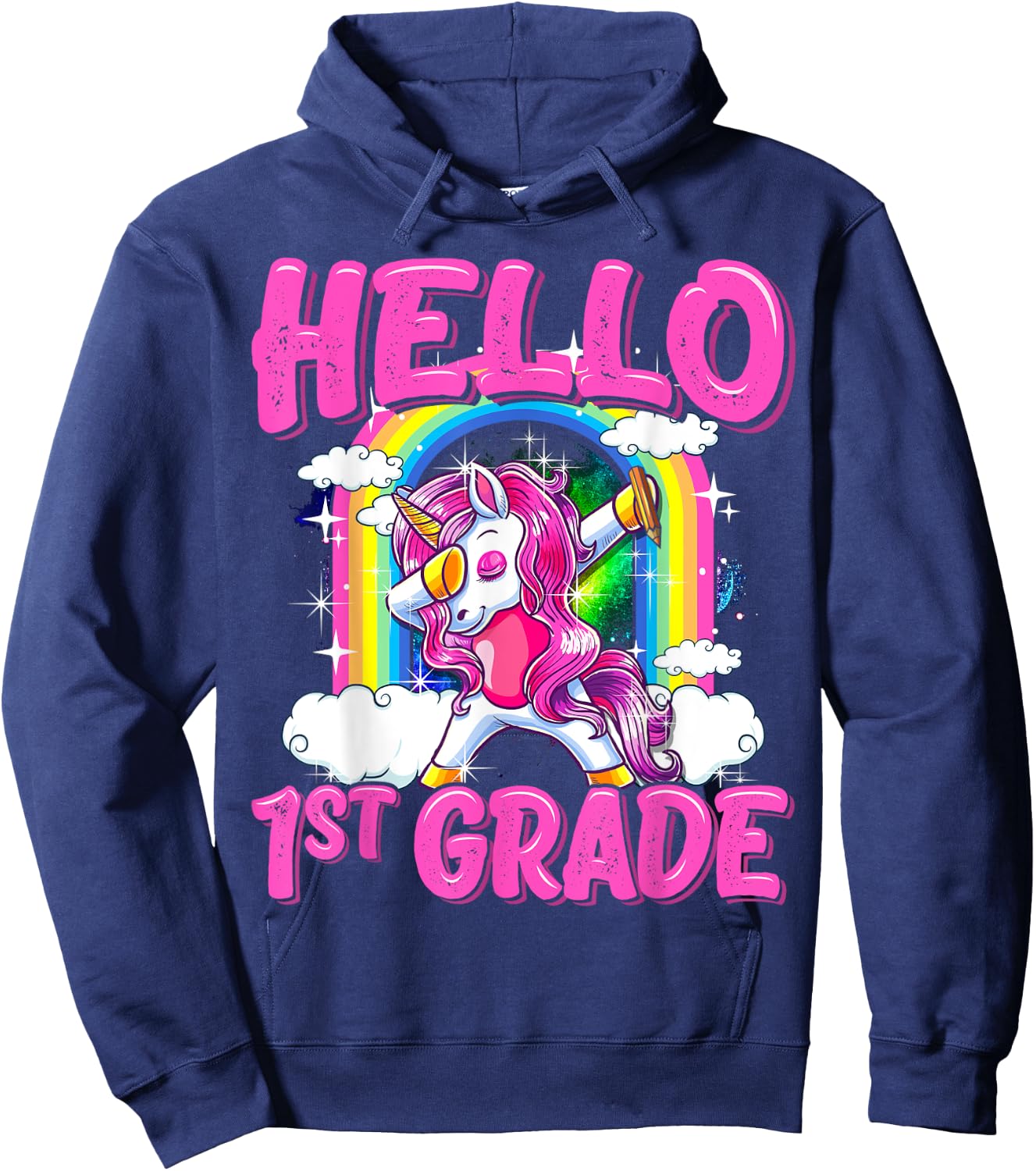 Hello 1st Grade Dabbing Unicorn Back To School Gifts Hoodie - Hoodie | Navy