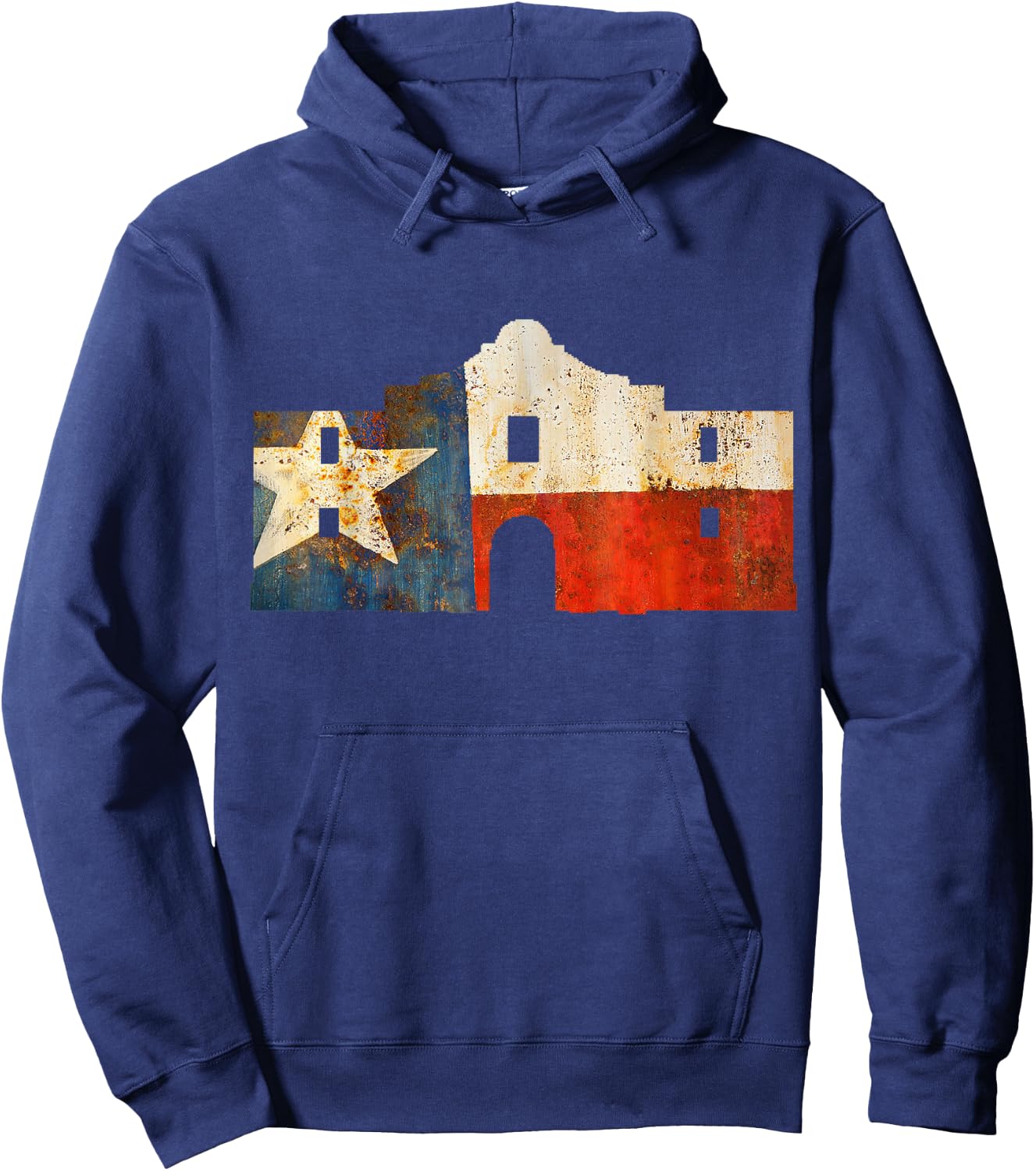 Texas Alamo wrapped in a rustic Texas flag Hoodie - Hoodie | Navy