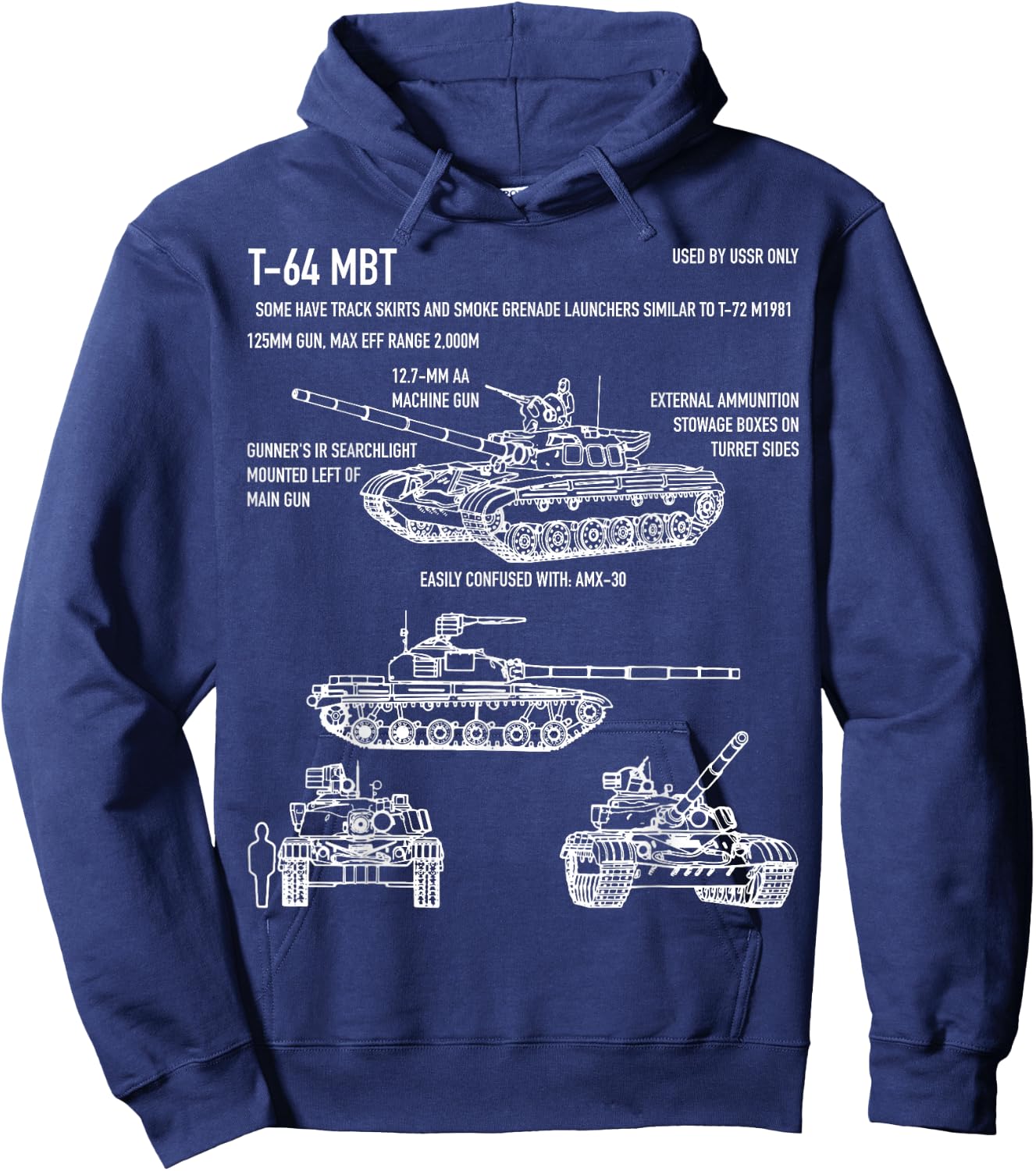 T-64 Russian Main Battle Tank Blueprint Gift Hoodie - Hoodie | Navy
