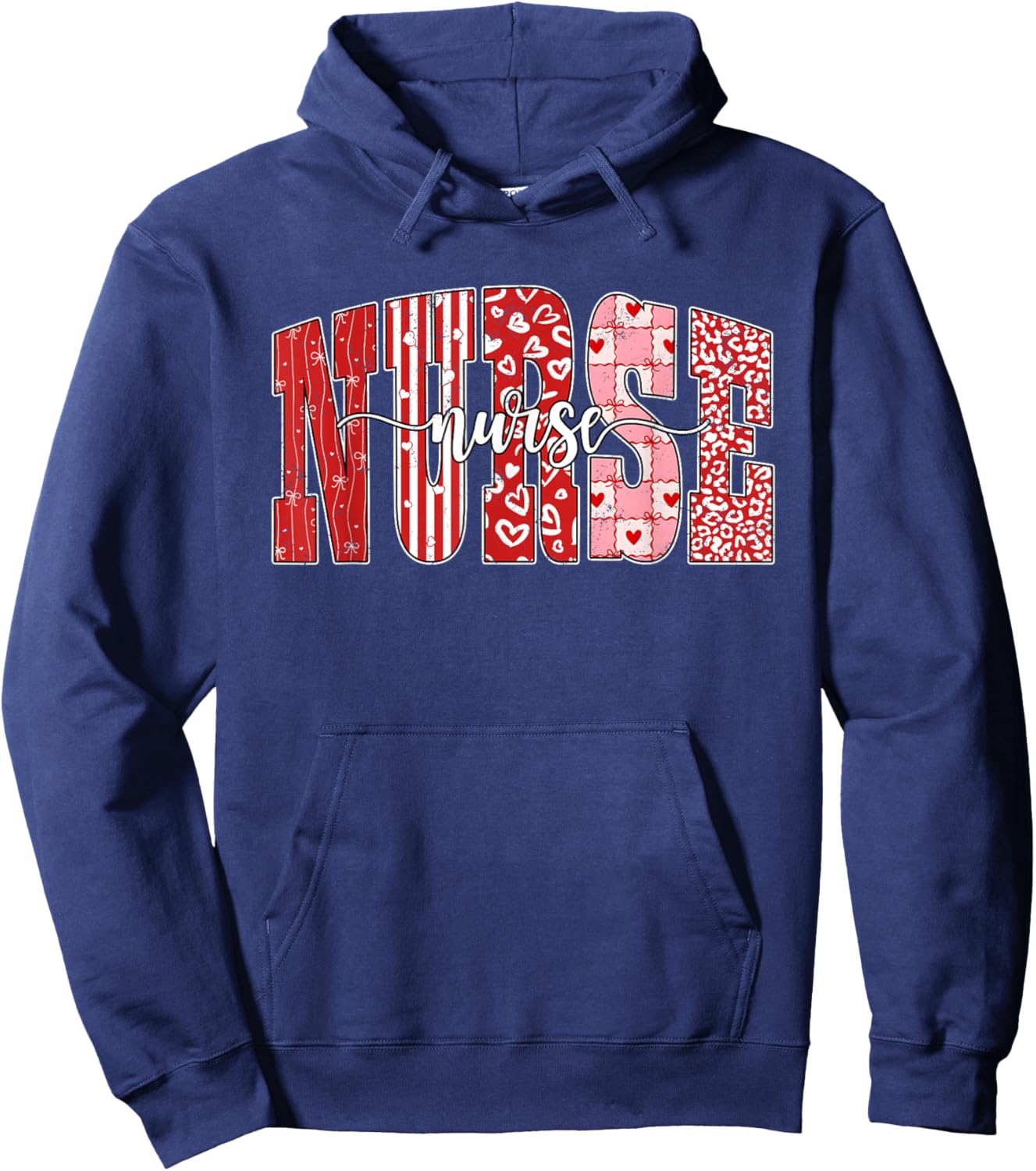 Retro Nurse Valentine Heart Leopard ER ICU NICU RN Nurse Hoodie - Hoodie | Navy