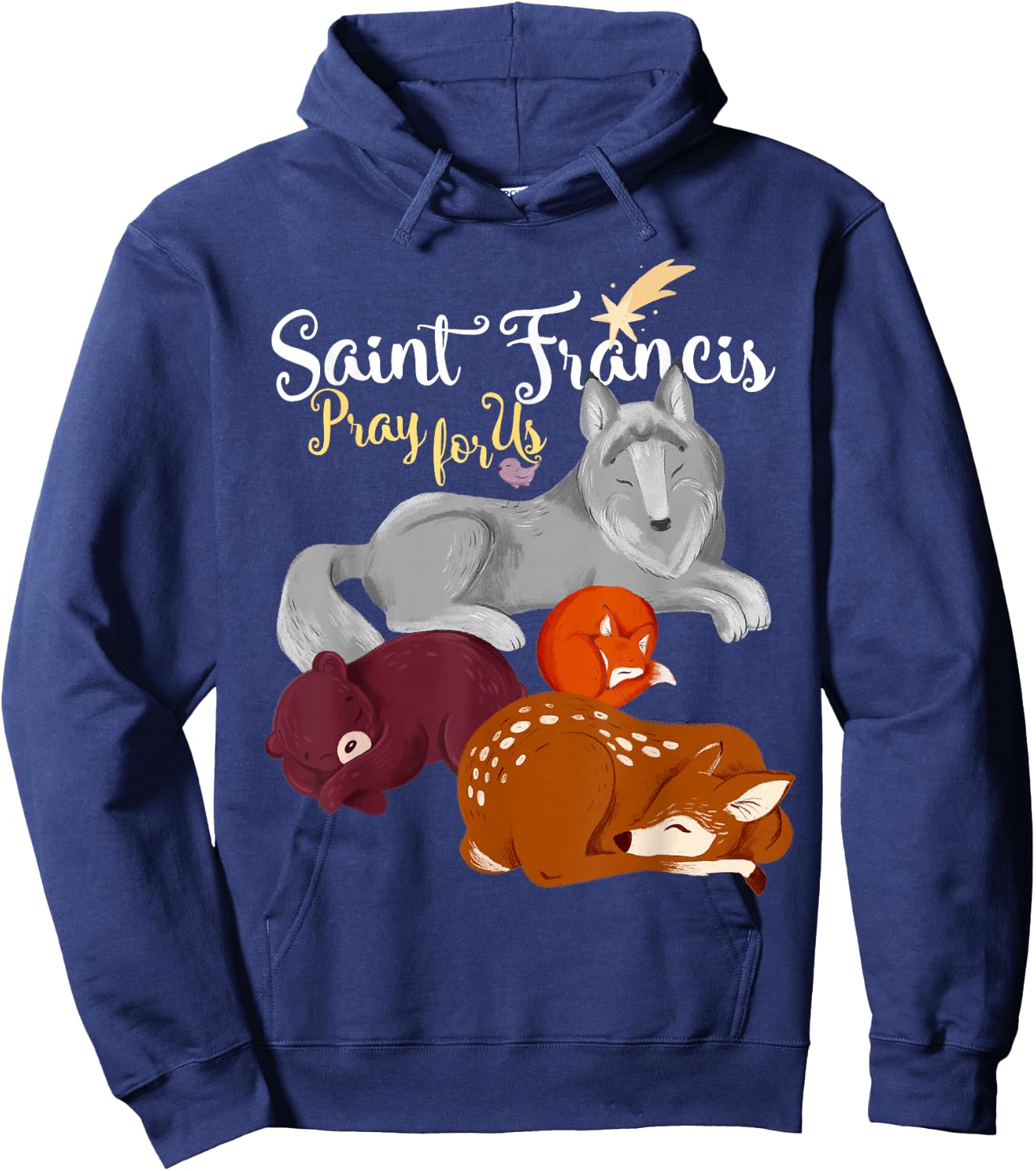 Saint Francis of Assisi Patron of Animals Wolf Animal Lover Hoodie - Hoodie | Navy
