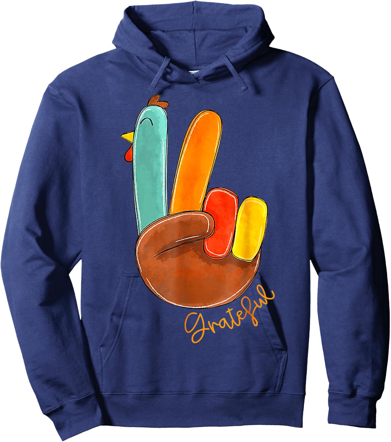 Peace Sign Turkey Hand Cool Thanksgiving Hippie Men Women Hoodie - Hoodie | Navy