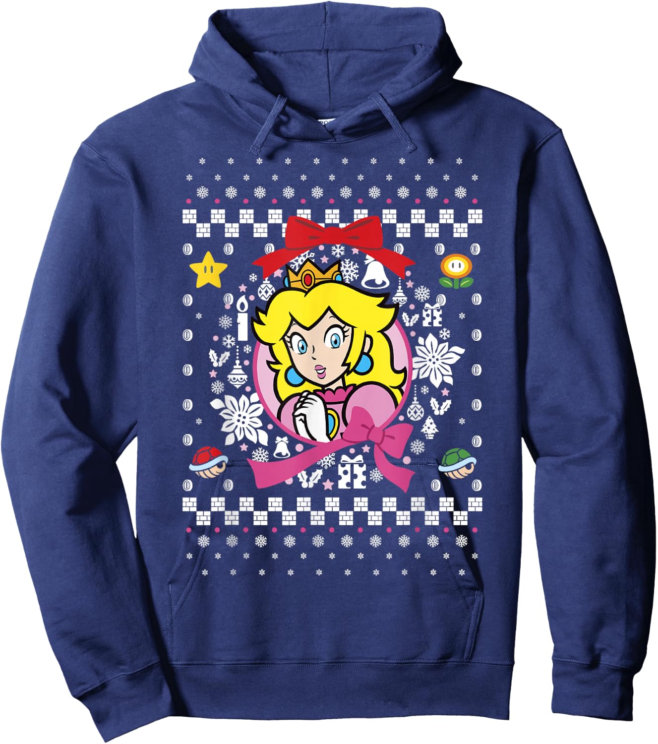 Super Mario Classic Ugly Christmas Peach Graphic Hoodie - Hoodie | Navy