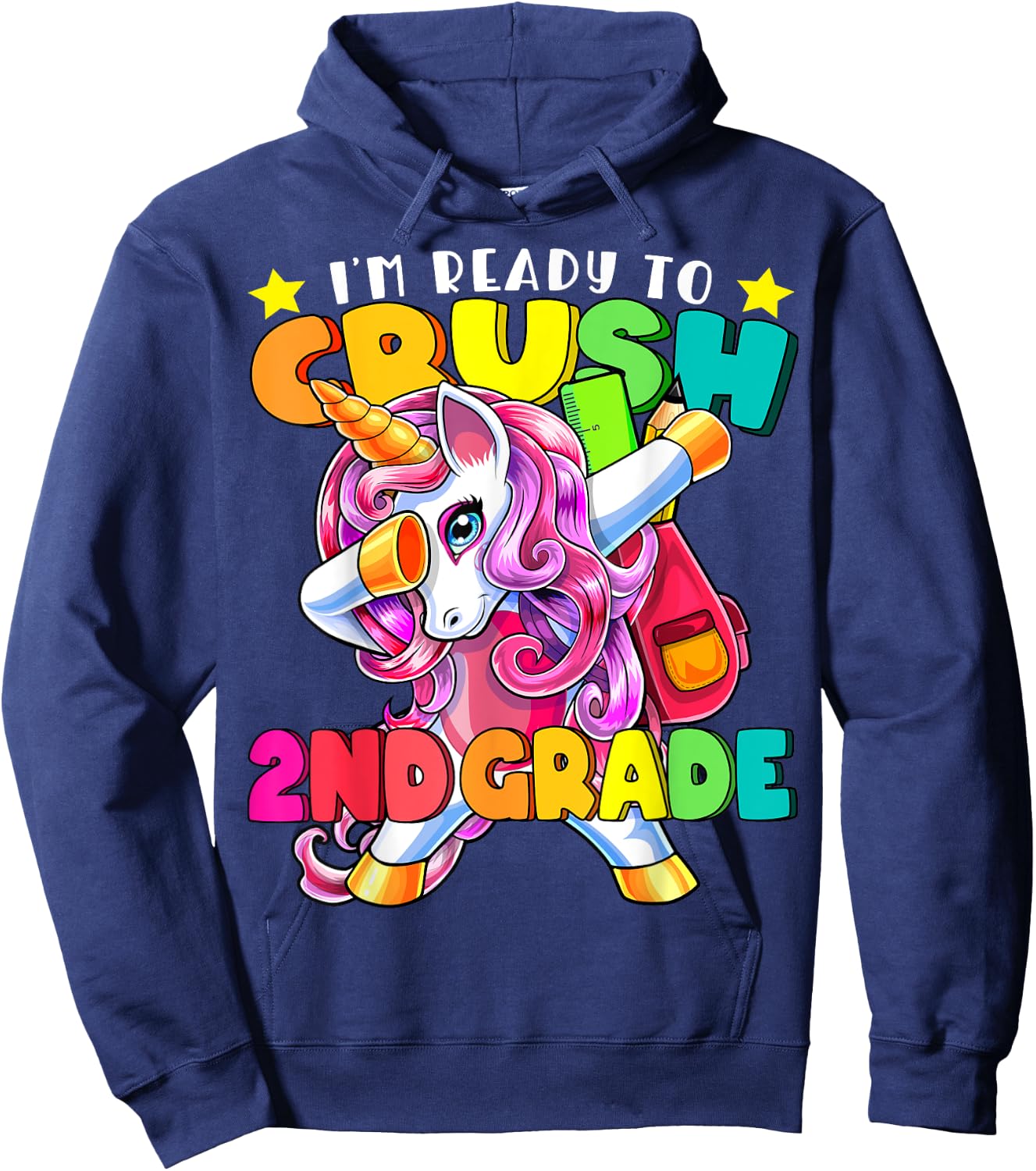 Crush 2nd Grade Dabbing Unicorn Back to School Girls Gift Hoodie - Hoodie | Navy