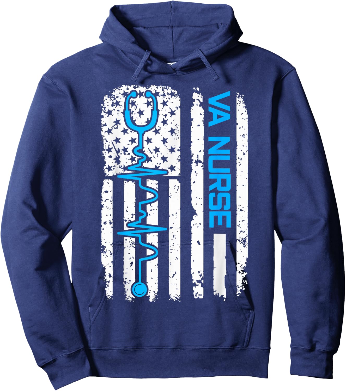 Vintage USA American Flag VA Nurse Patriotic Nursing Gifts Hoodie - Hoodie | Navy