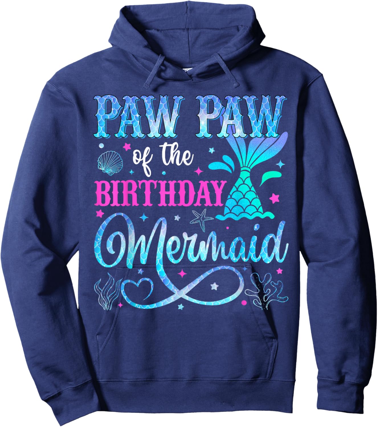 Paw Paw of The Birthday Mermaid Family Matching Party Hoodie - Hoodie | Navy