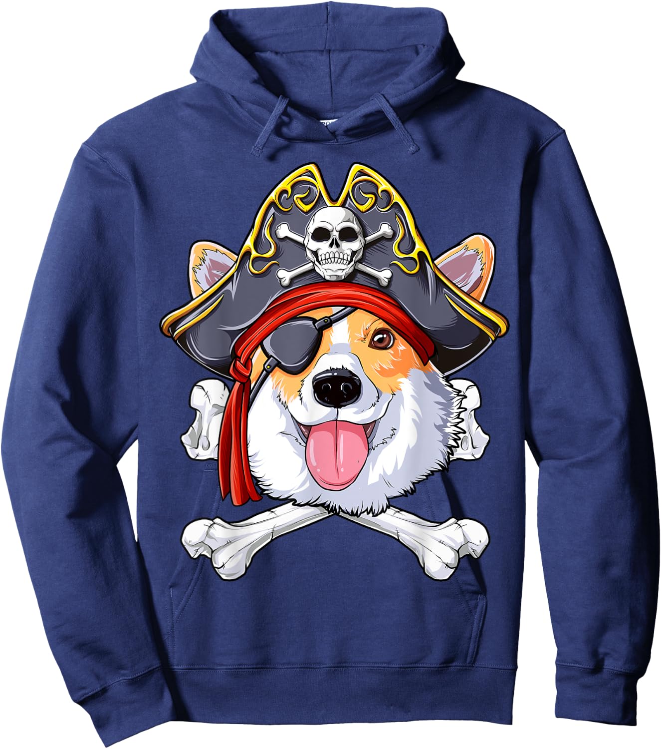 Corgi Pirate T shirt Jolly Roger Flag Skull and Crossbones Hoodie - Hoodie | Navy