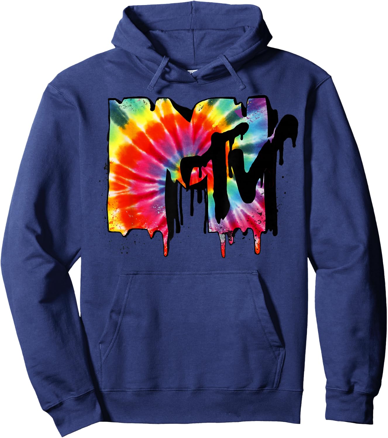MTV Tie Dye Vibrant Melting Logo Graphic Hoodie - Hoodie | Navy