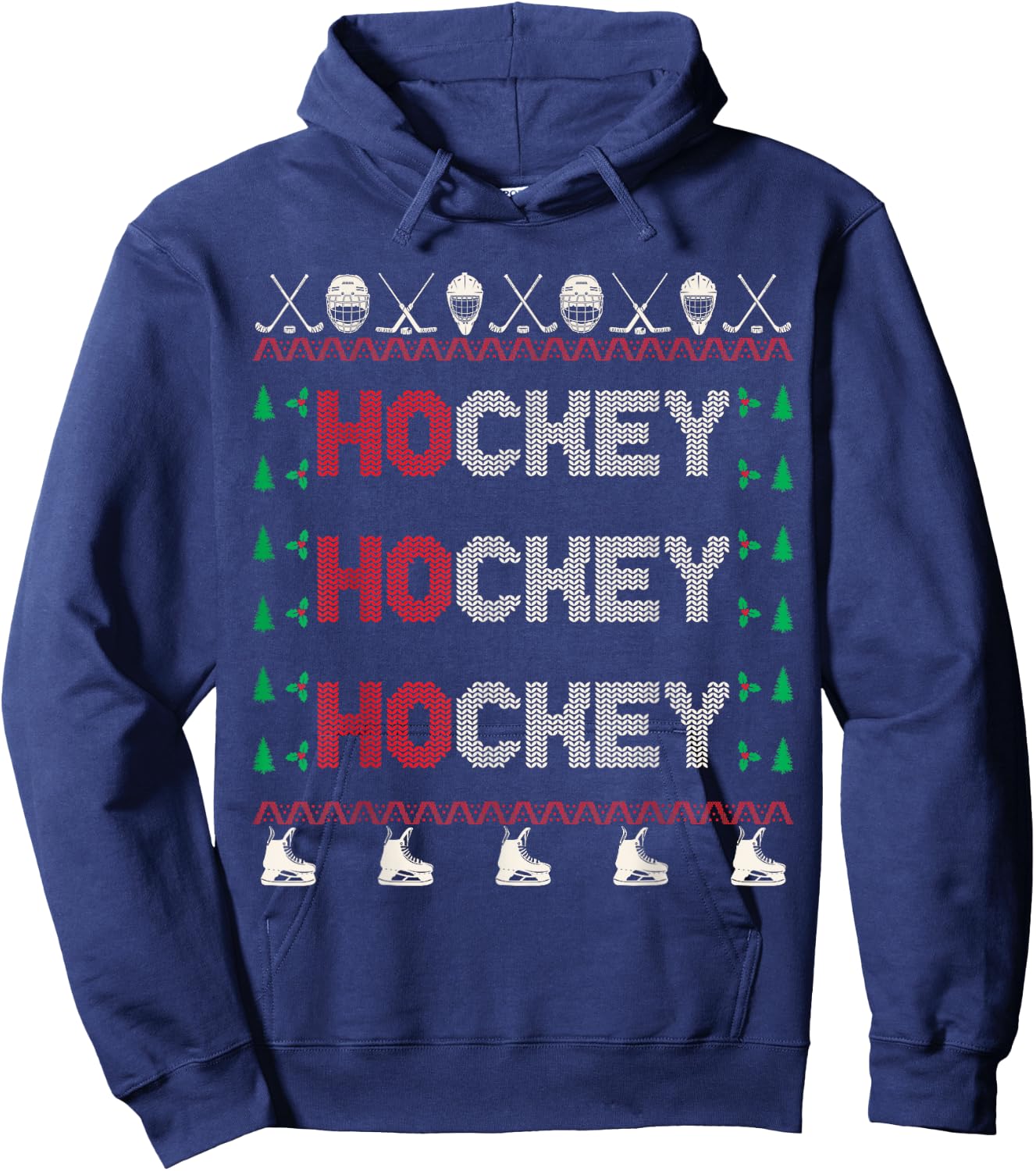 Ho Ho Ho Hockey Ugly Christmas Sweater Hoodie - Hoodie | Navy