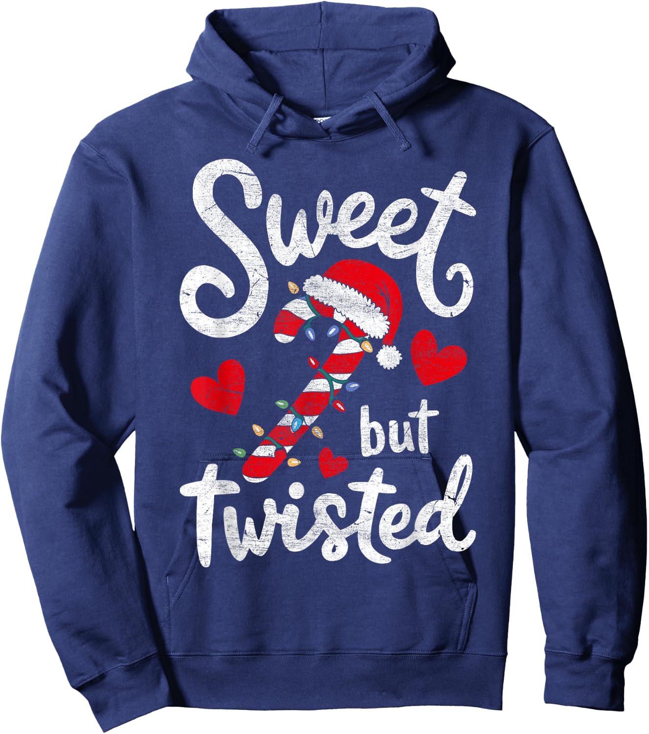Sweet But Twisted Funny Christmas Candy Cane Xmas Holiday Hoodie - Hoodie | Navy