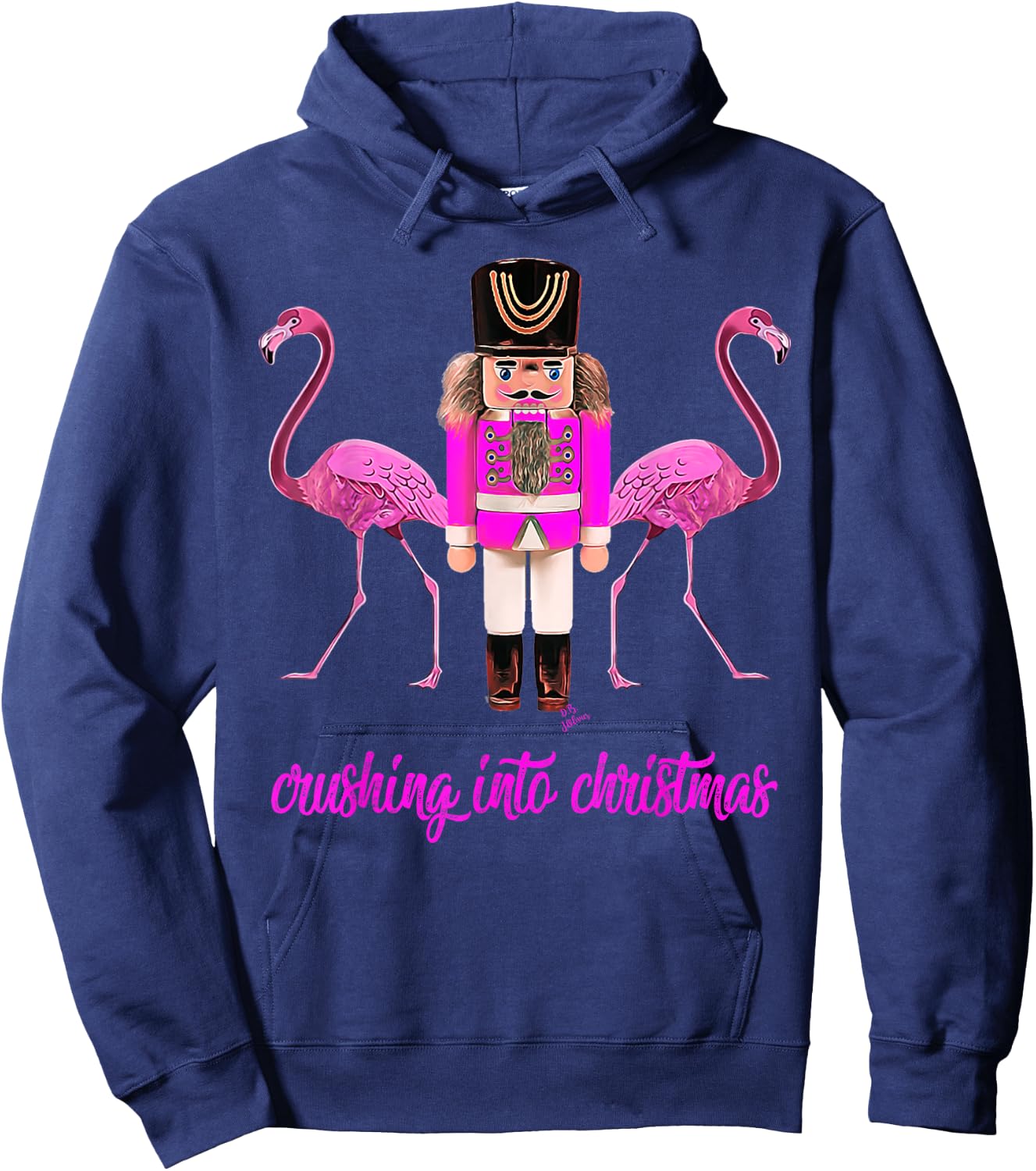 Flamingo top women's crushing into Christmas nutcracker Hoodie - Hoodie | Navy