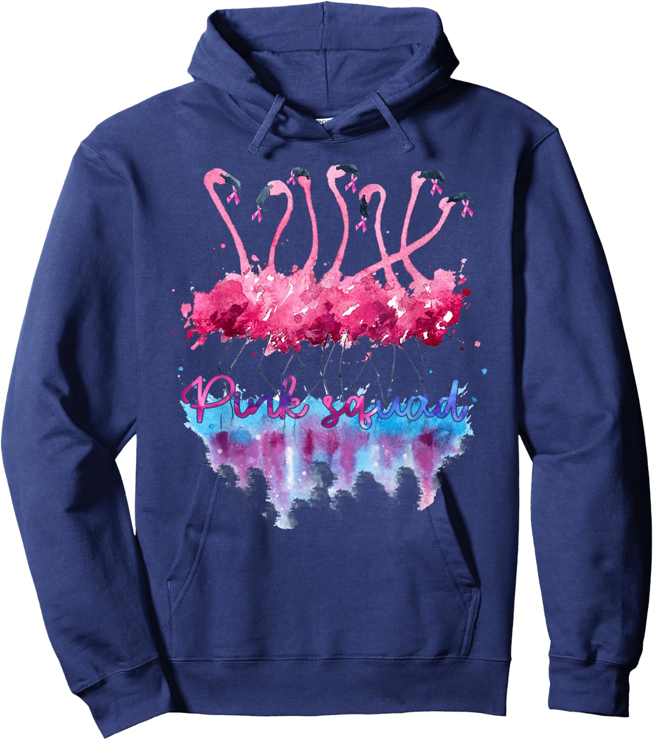 Pink Squad Flamingo Pink Ribbon Breast Cancer Awareness Hoodie - Hoodie | Navy