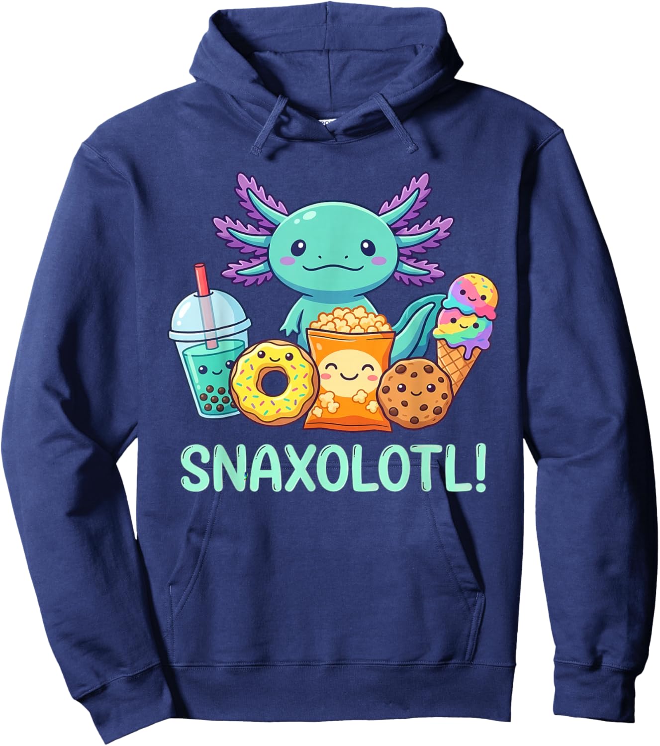 Snaxolotl Funny Snacking Kawaii Axolotl Men Women Kids Hoodie - Hoodie | Navy