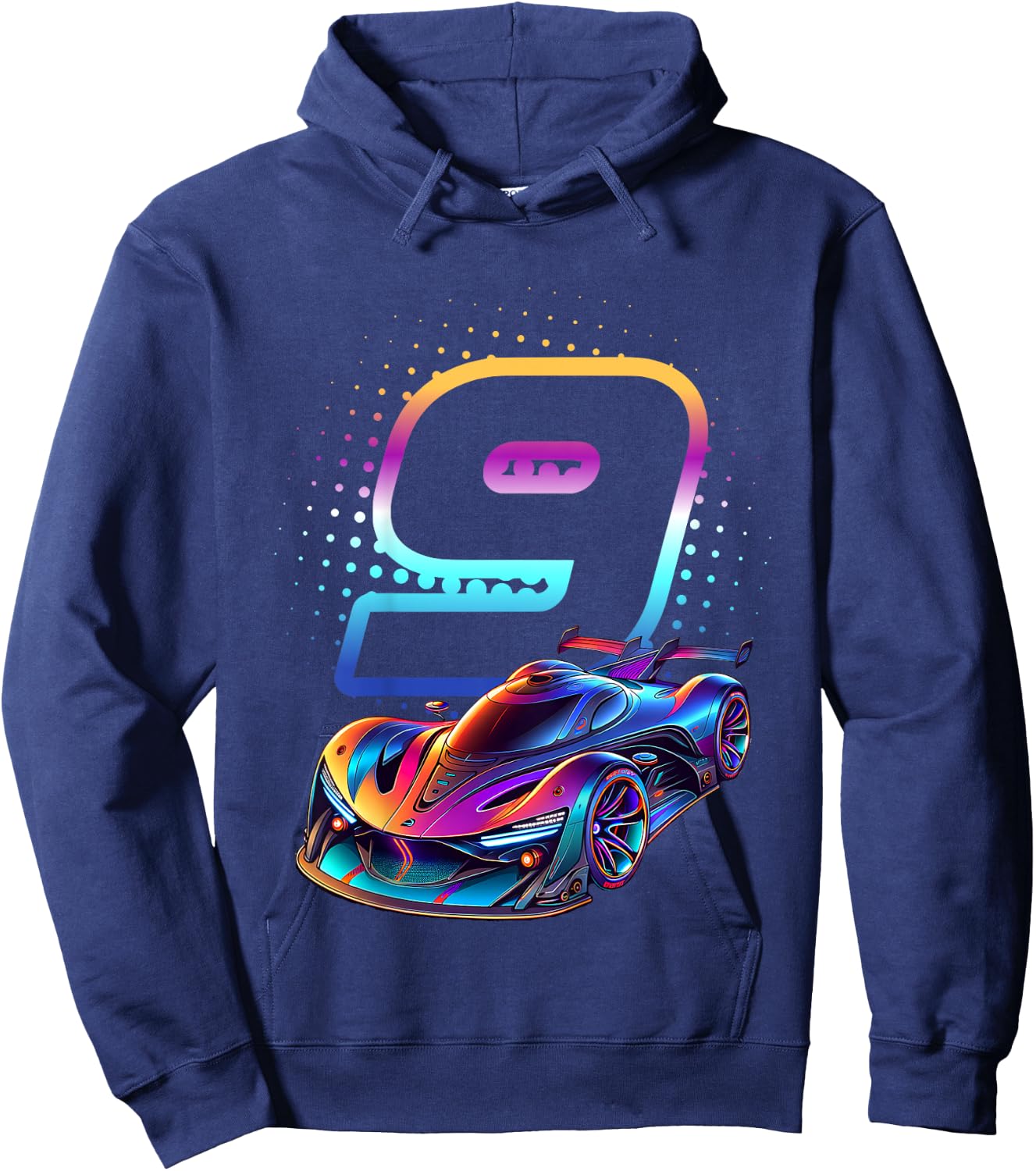 9 Year Old Race Car 9th Birthday Futuristic Racing Racecar Hoodie - Hoodie | Navy