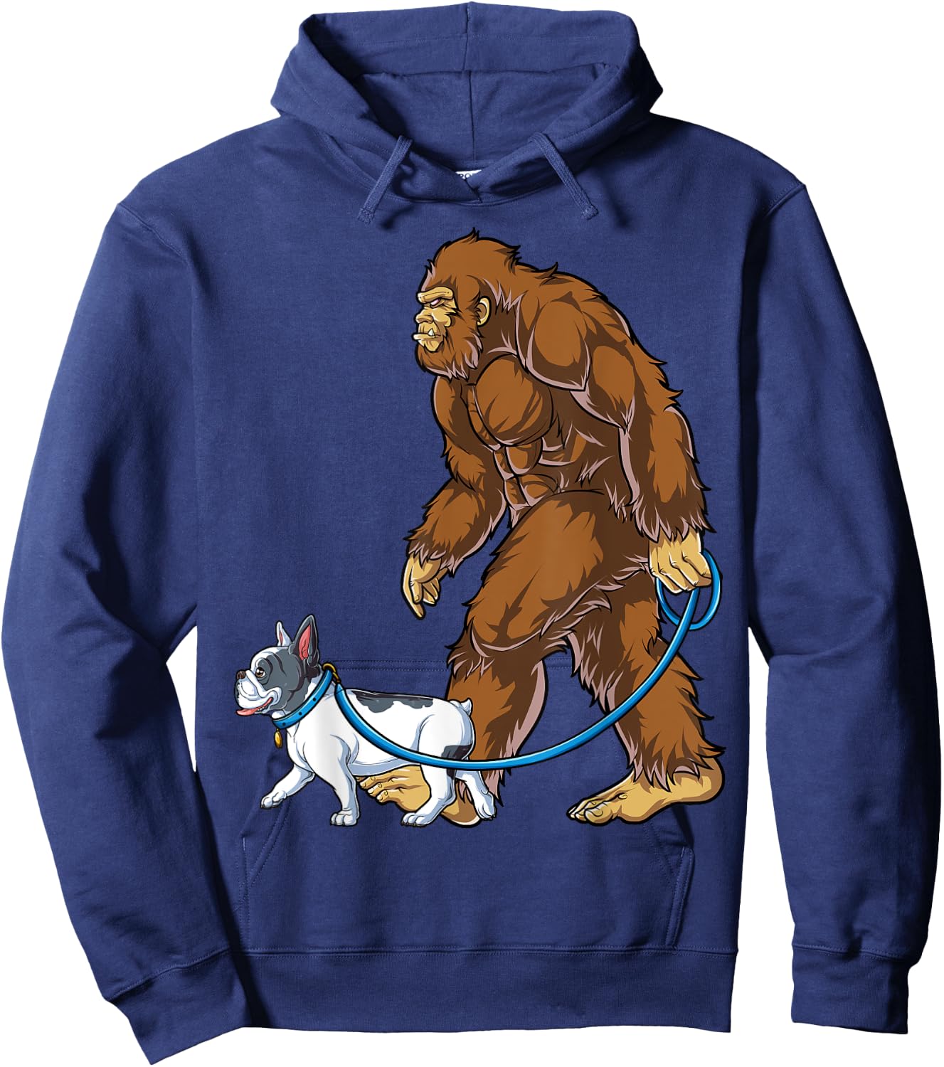 Bigfoot French Bulldog Dog Walk Funny Sasquatch Lovers Men Hoodie - Hoodie | Navy